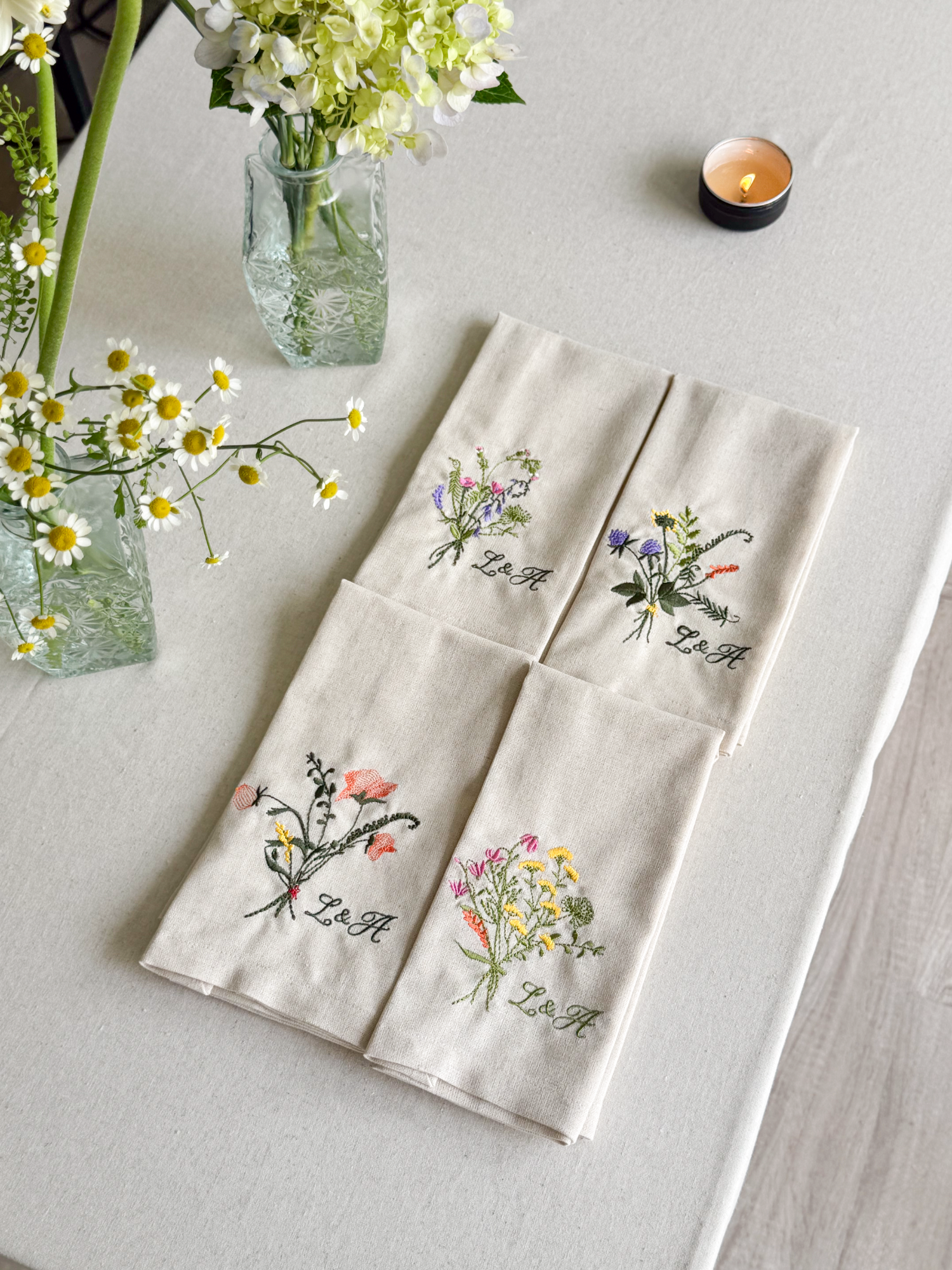 Wildflower Embroidered Napkin - Set of 4 - Customizable
