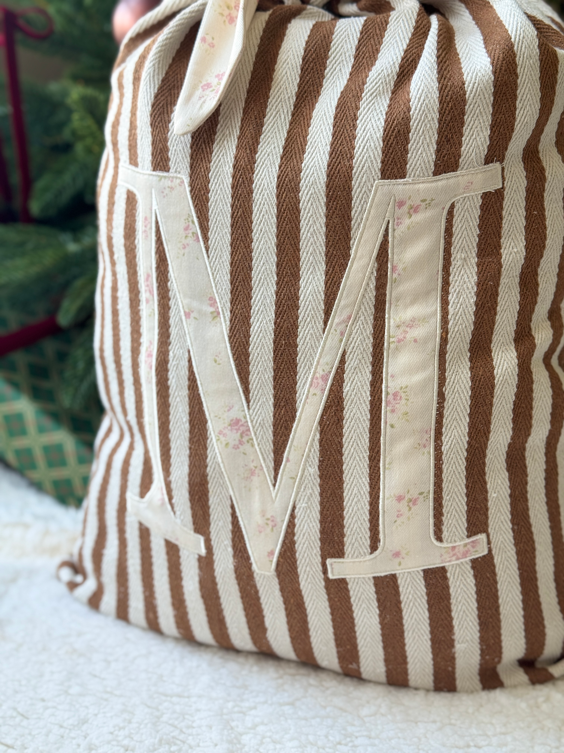 Embroidered Gift Sack - Brown Stripe - Customizable