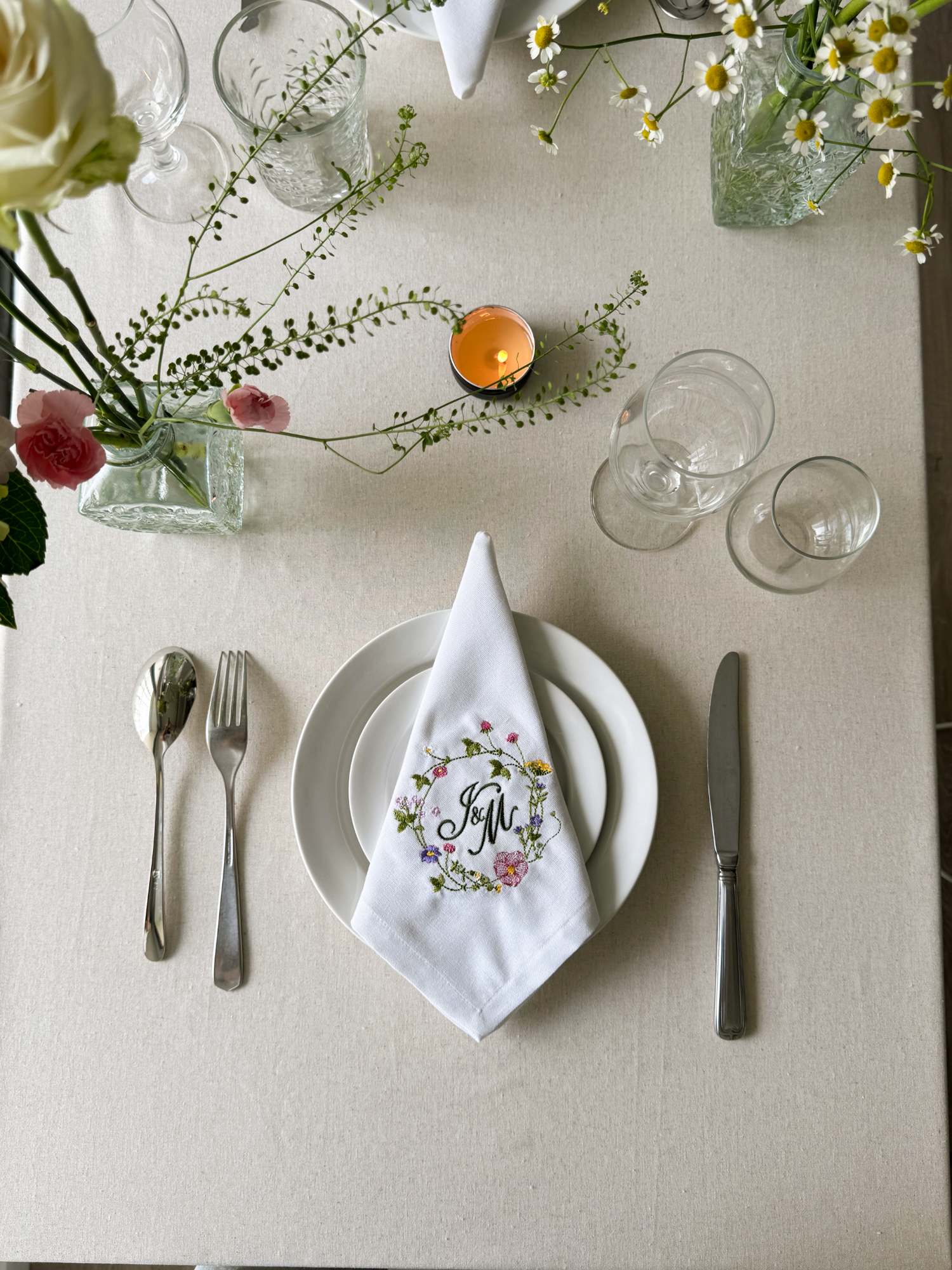 Wildflower Embroidered Napkin - Set of 4 - Customizable