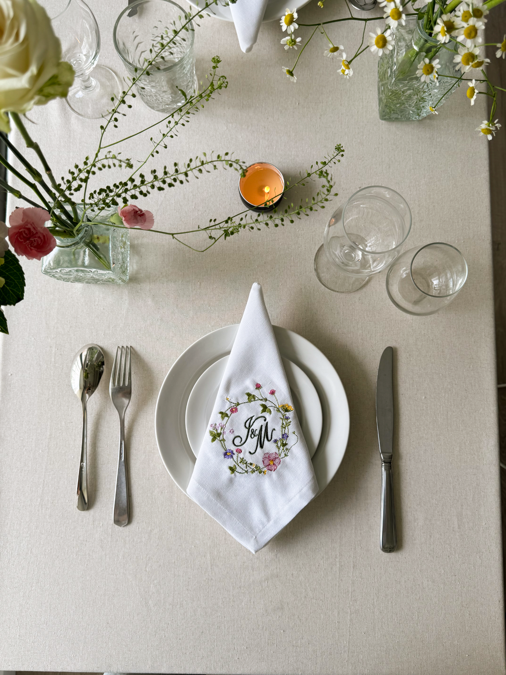 Wildflower Embroidered Napkin - Set of 4 - Customizable