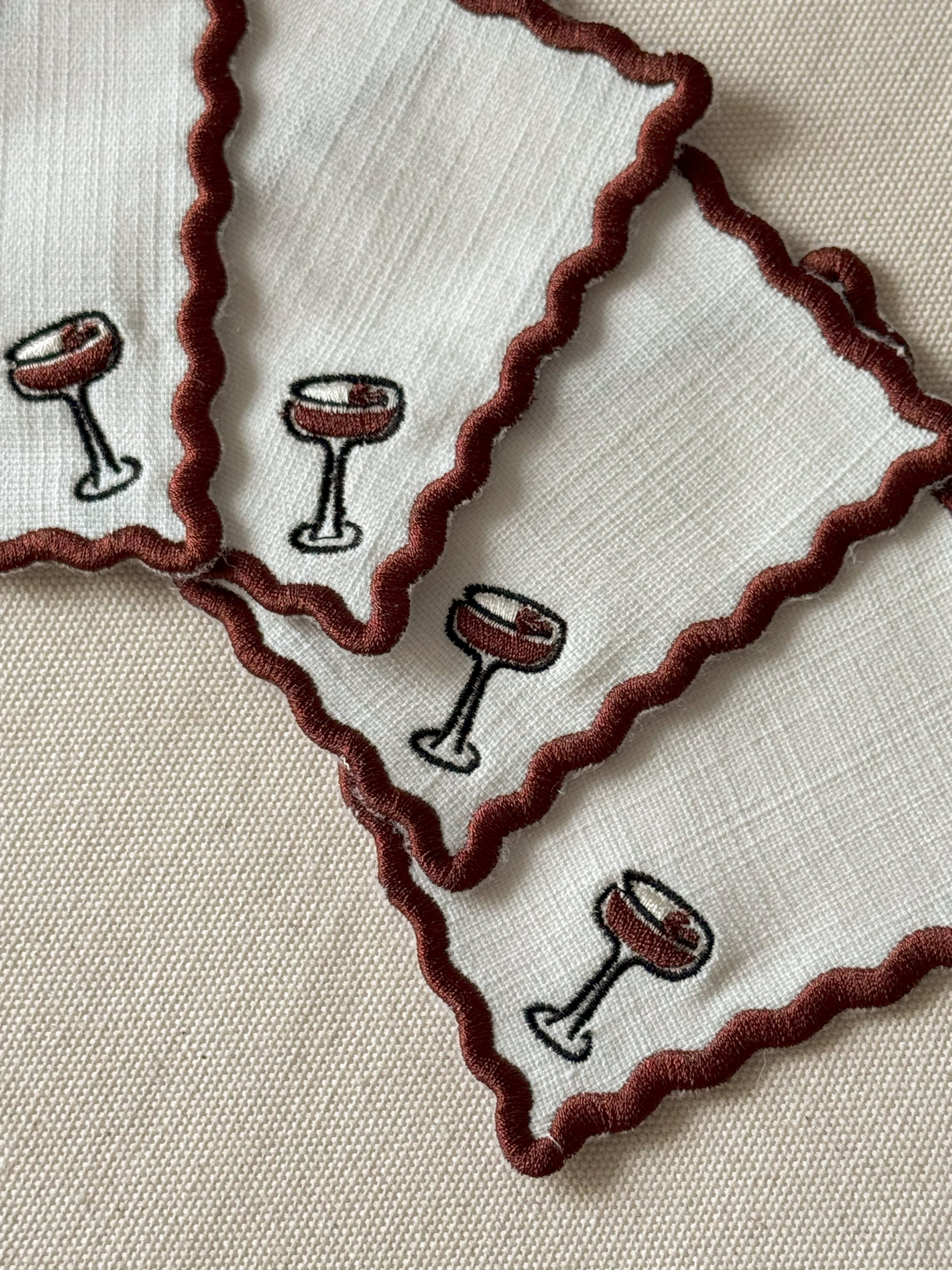 Espresso Martini Embroidered Cocktail Napkin - Set of 4