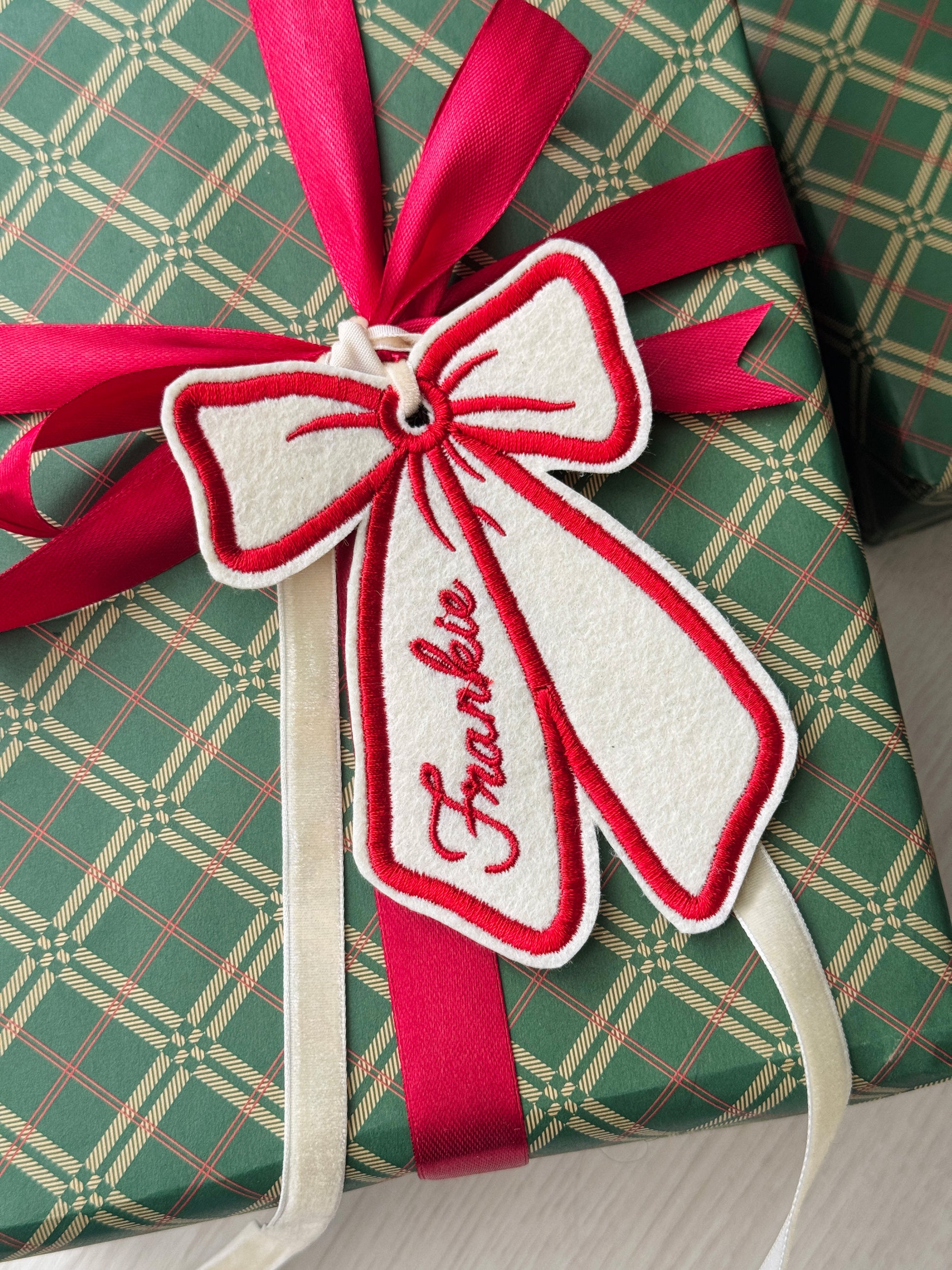 Christmas Stocking/Gift Tag - Bow Design - Customizable