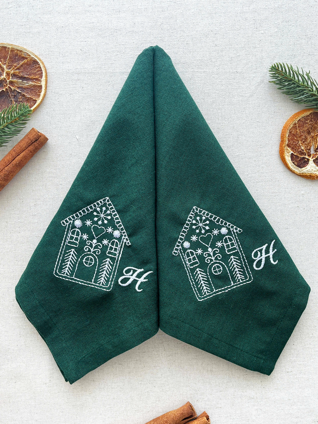 Gingerbread House Embroidered Napkin - Set of 4 - Customizable