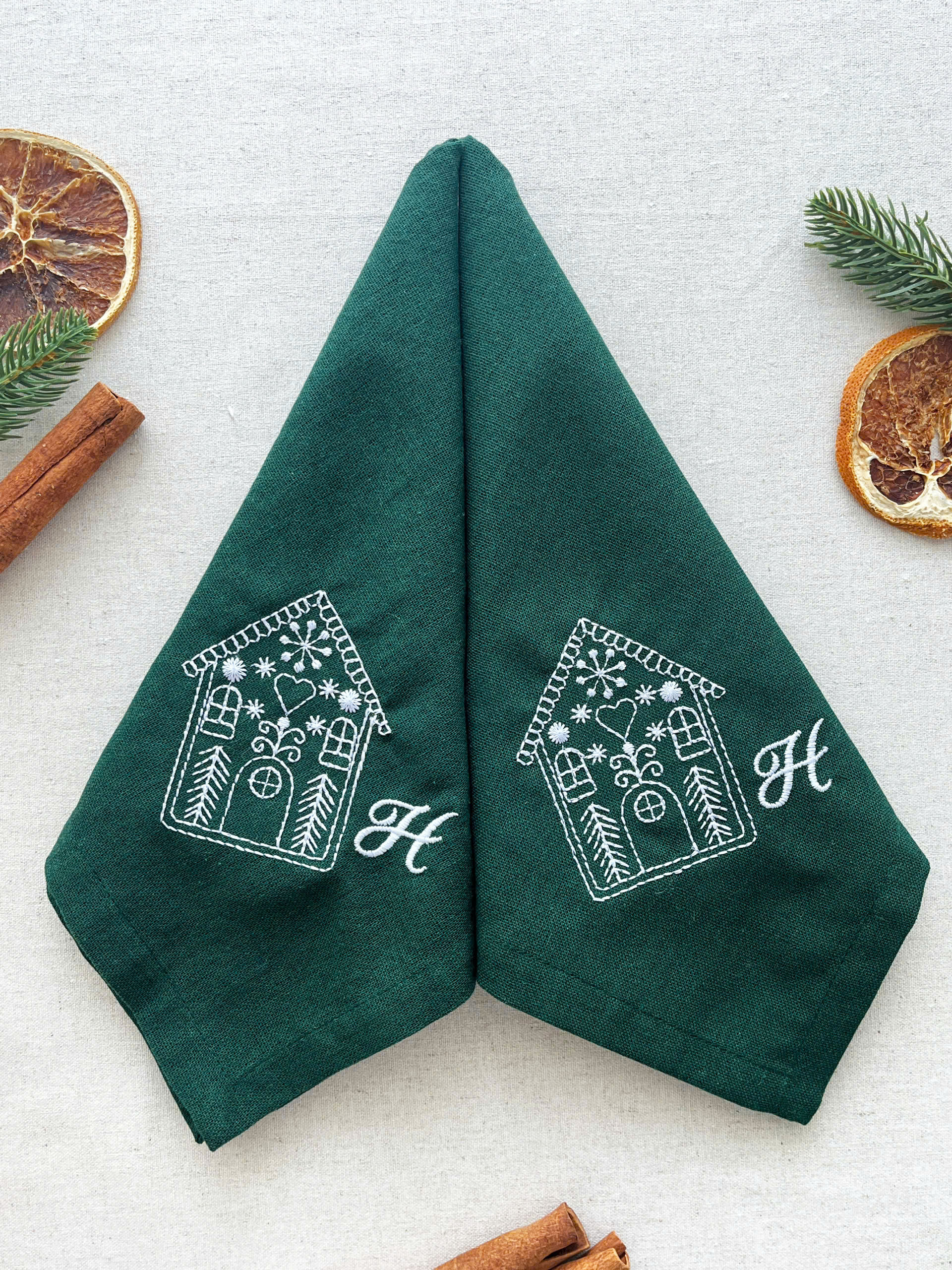 Gingerbread House Embroidered Napkin - Set of 4 - Customizable