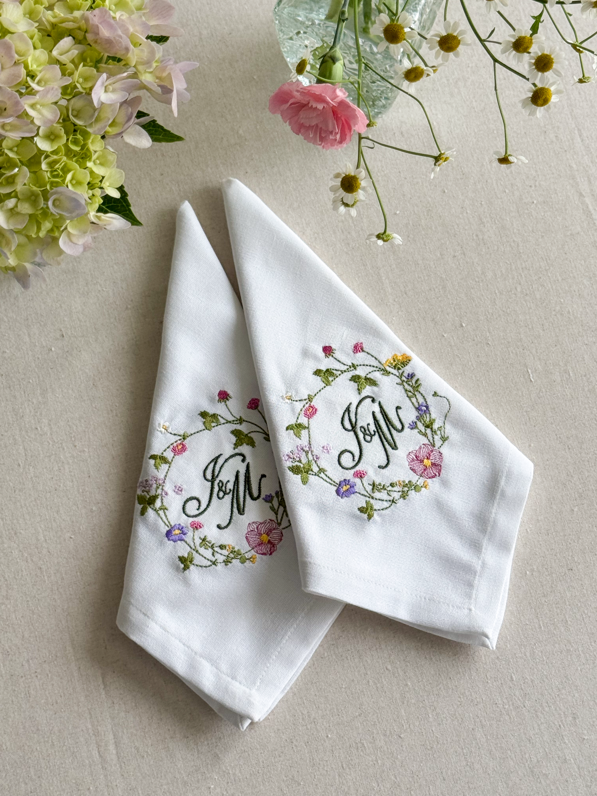 Wildflower Embroidered Napkin - Set of 4 - Customizable