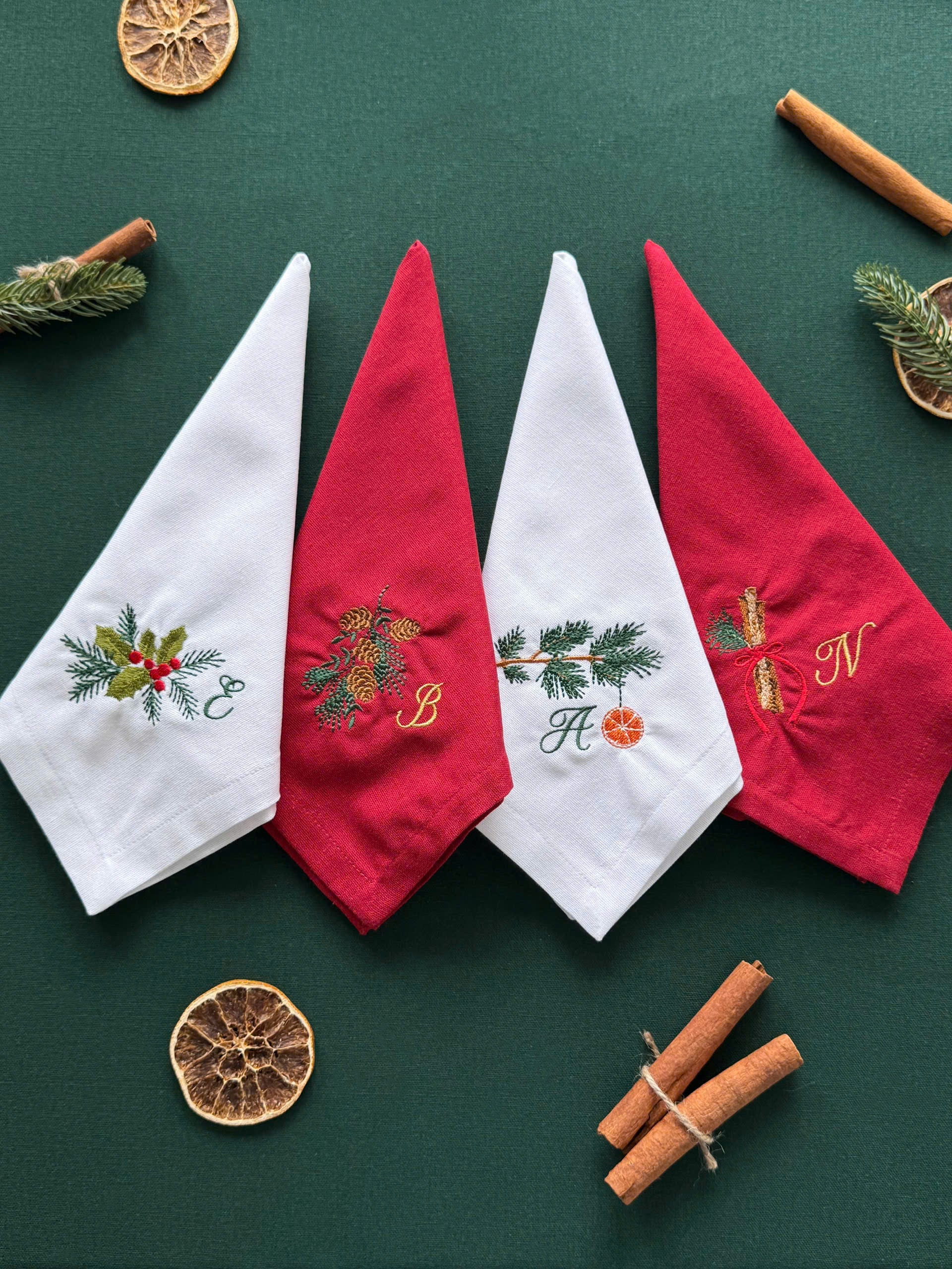 Christmas Motif Embroidered Napkin - Set of 4 - Customizable