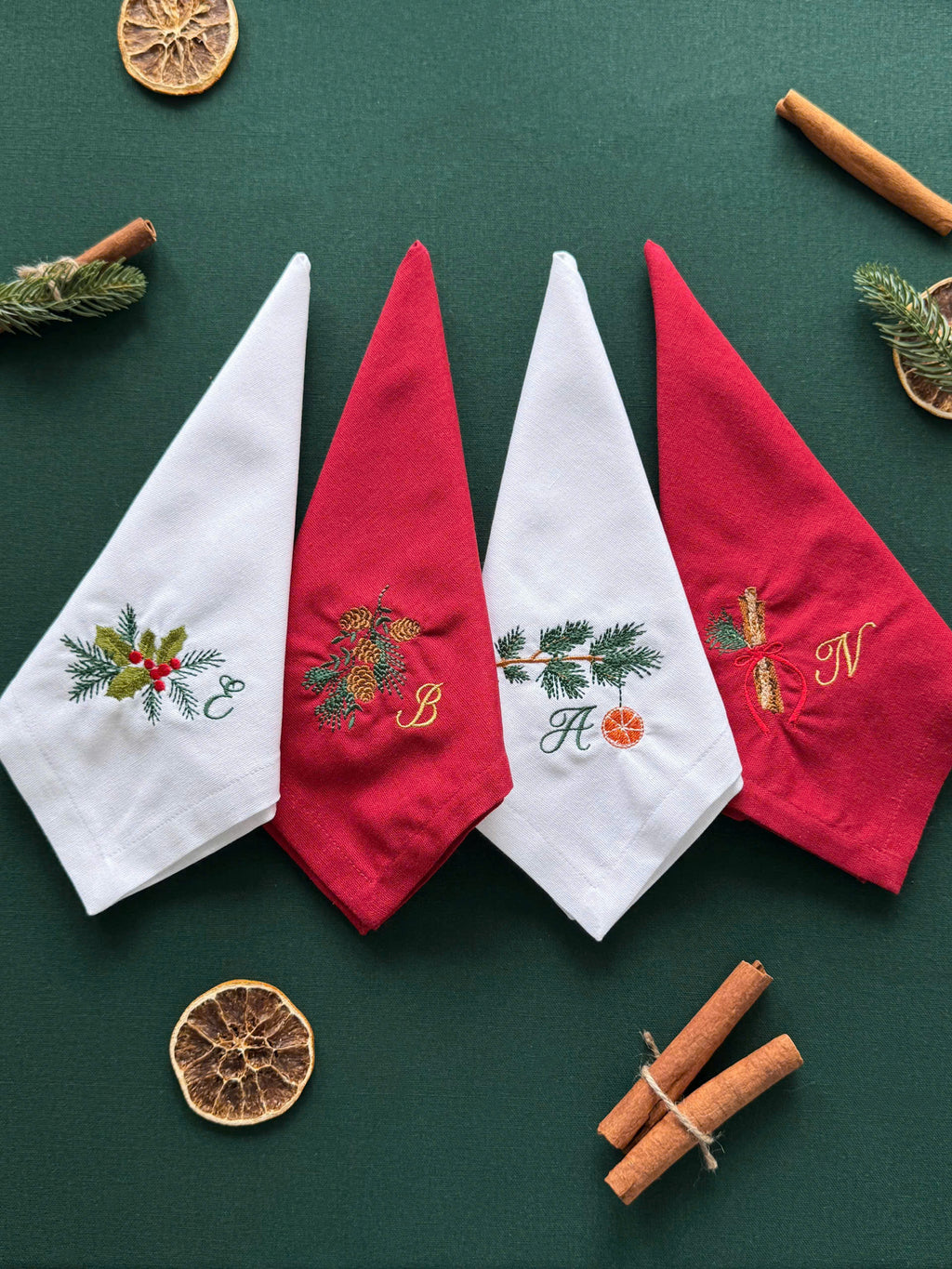 Christmas Motif Embroidered Napkin - Set of 4 - Customizable