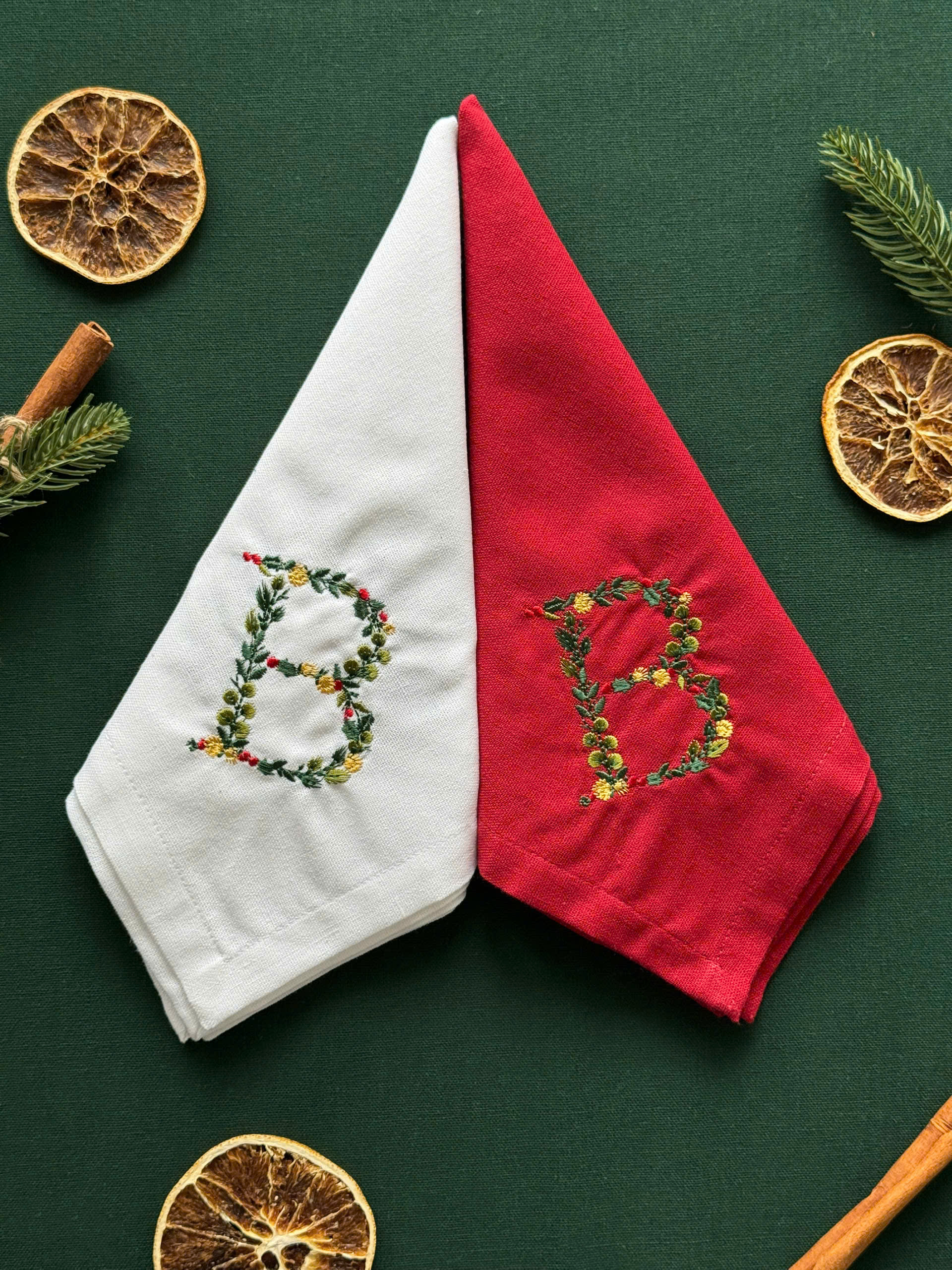 Christmas Initial Embroidered Napkin - Set of 4 - Customizable