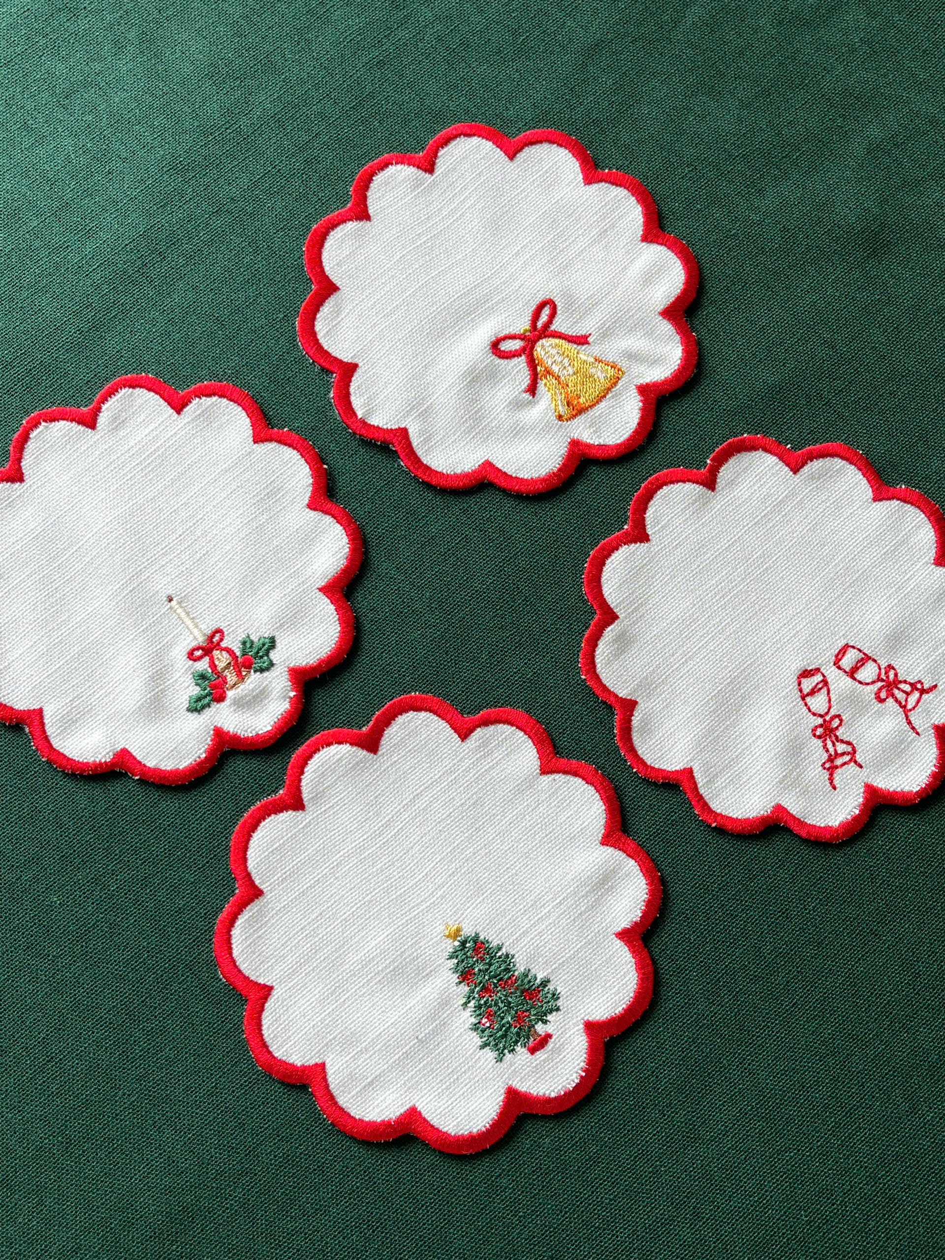 Christmas Motif Embroidered Cocktail Napkin - Set of 4
