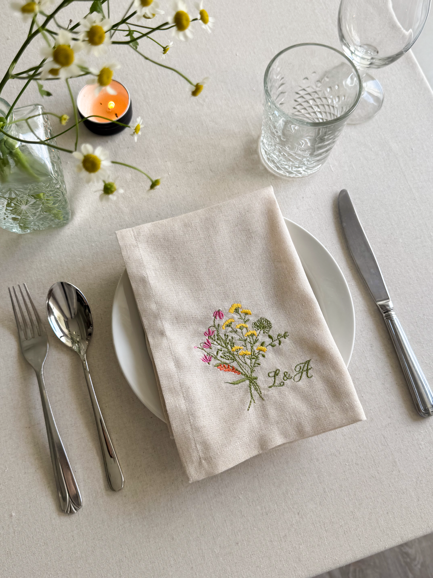 Wildflower Embroidered Napkin - Set of 4 - Customizable