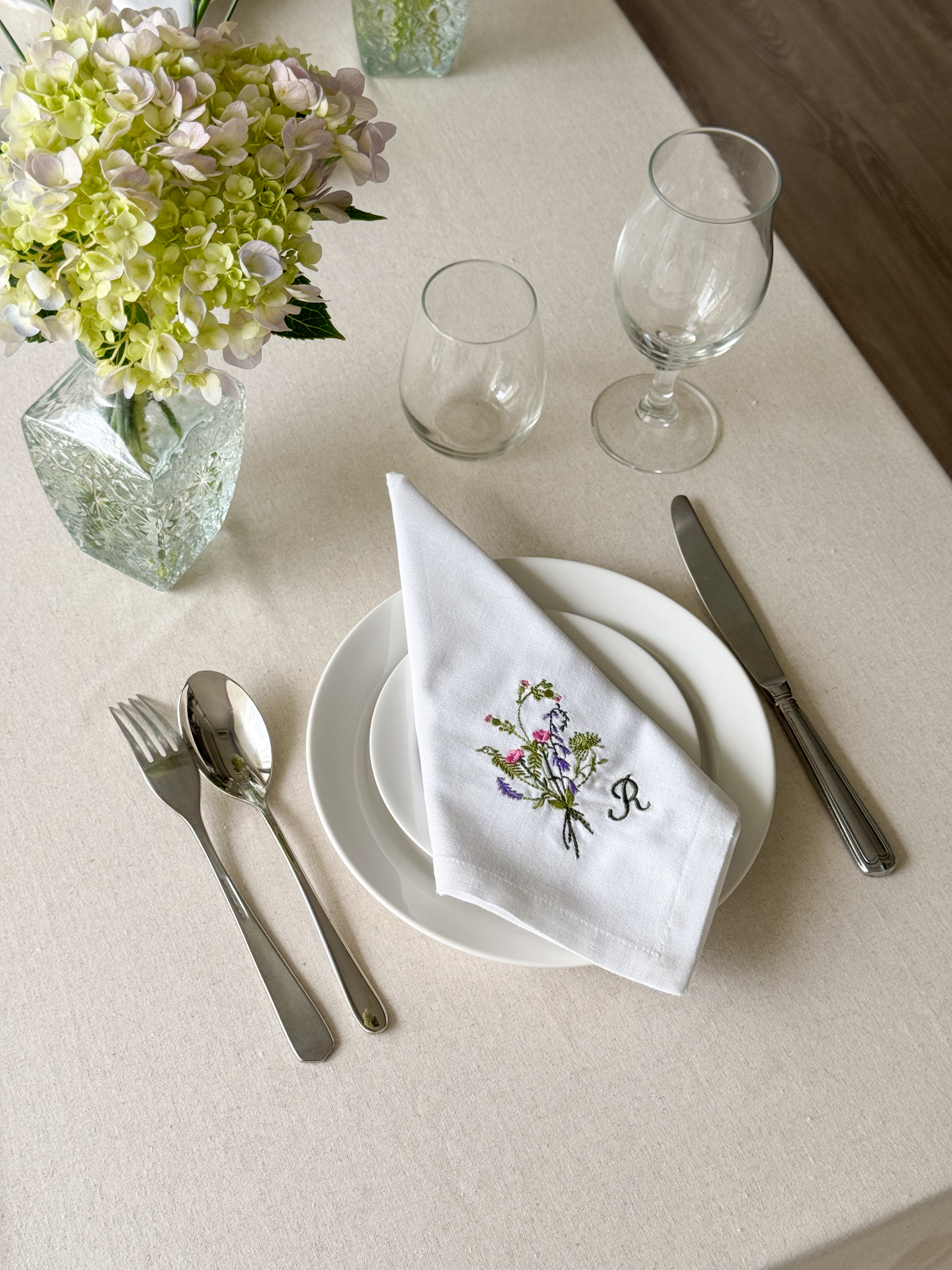 Wildflower Embroidered Napkin - Set of 4 - Customizable