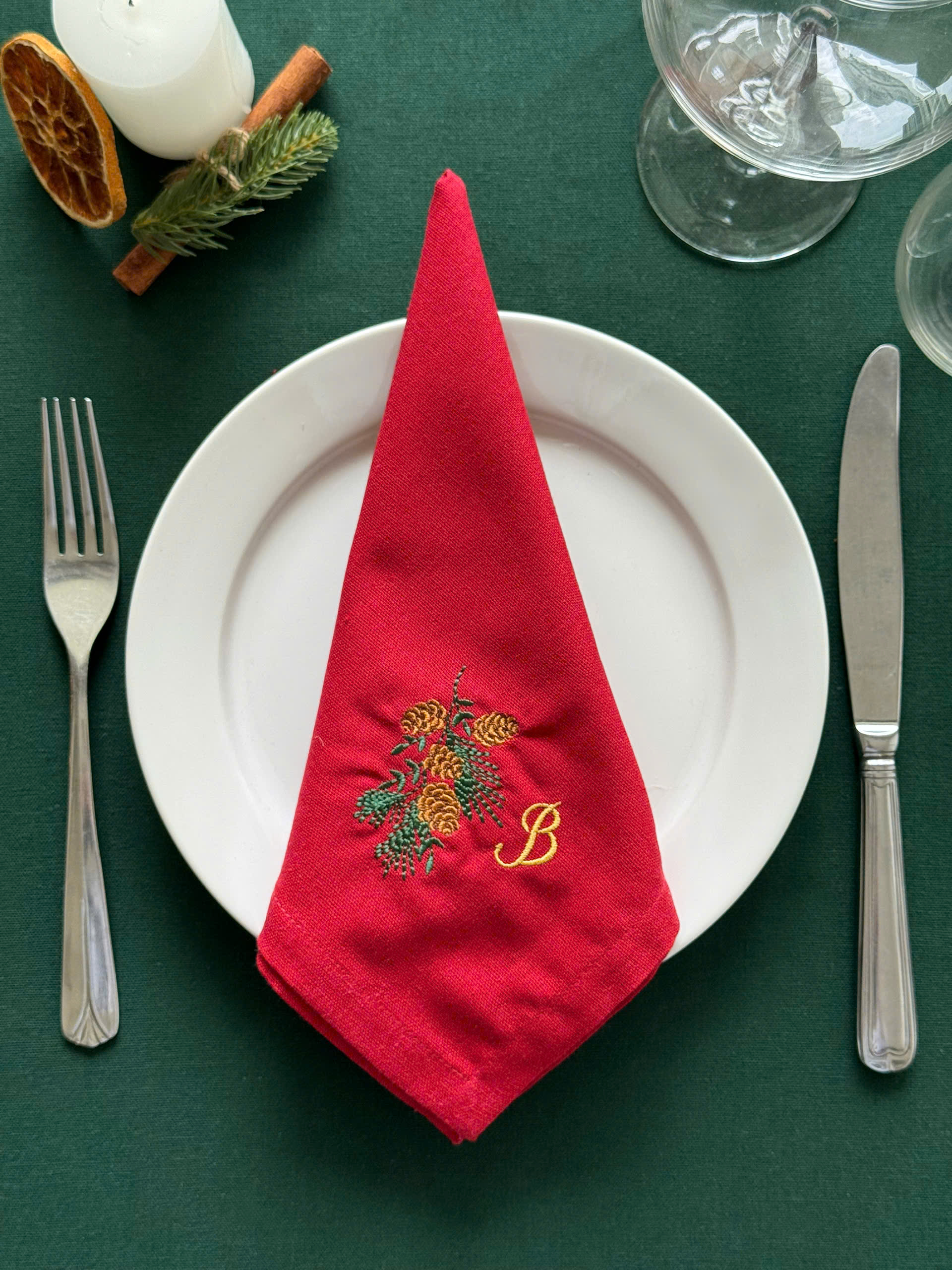 Christmas Motif Embroidered Napkin - Set of 4 - Customizable