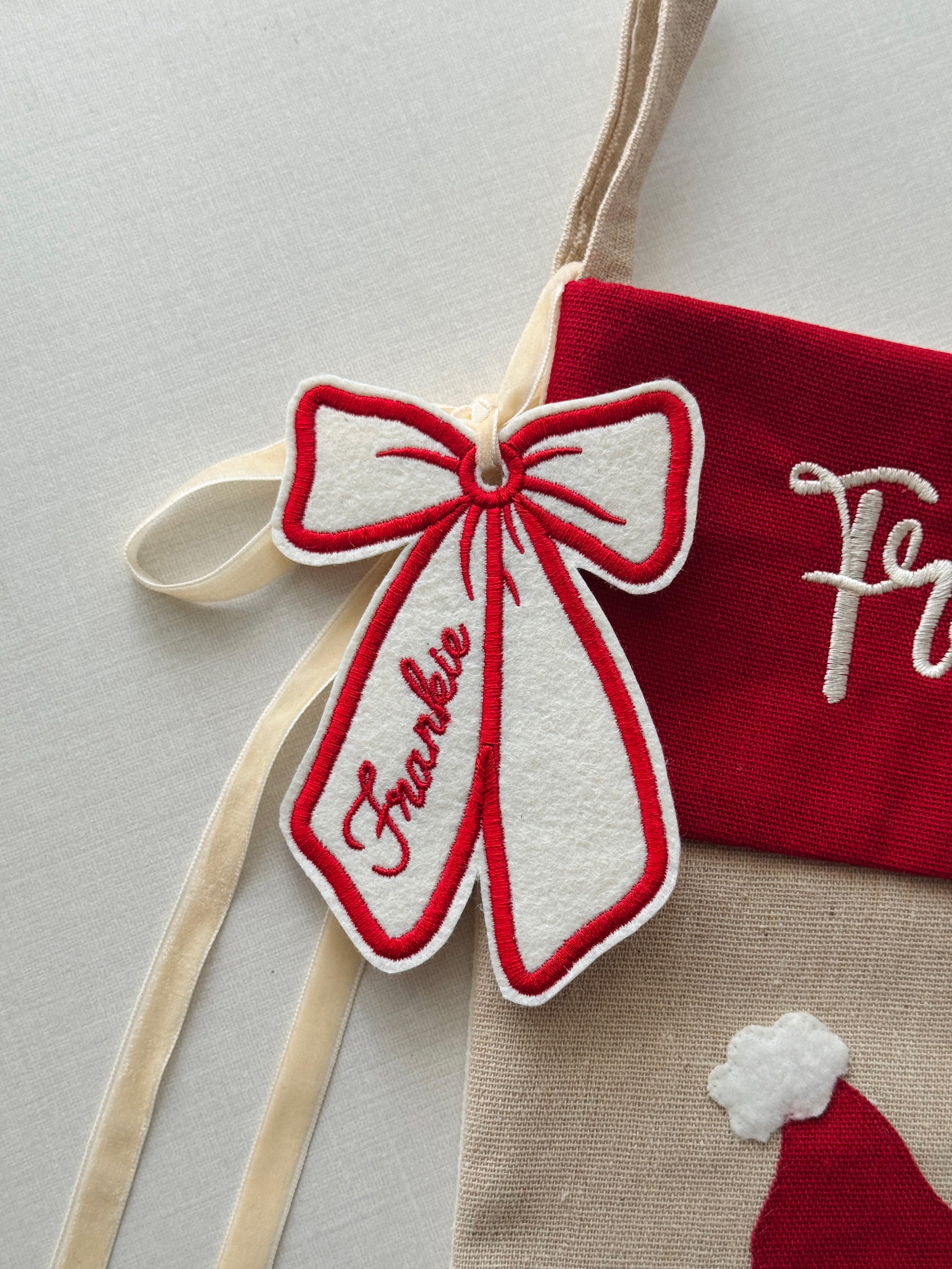 Christmas Stocking/Gift Tag - Bow Design - Customizable