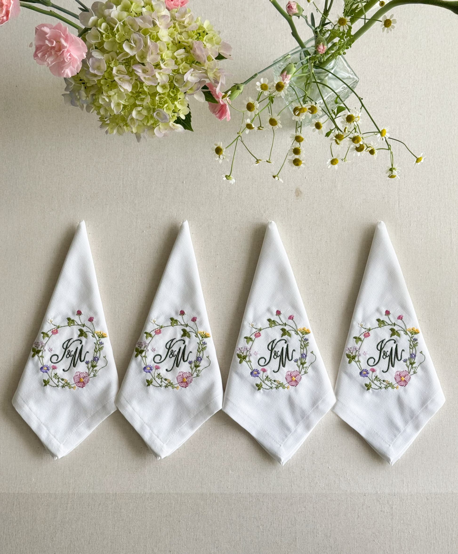 Wildflower Embroidered Napkin - Set of 4 - Customizable