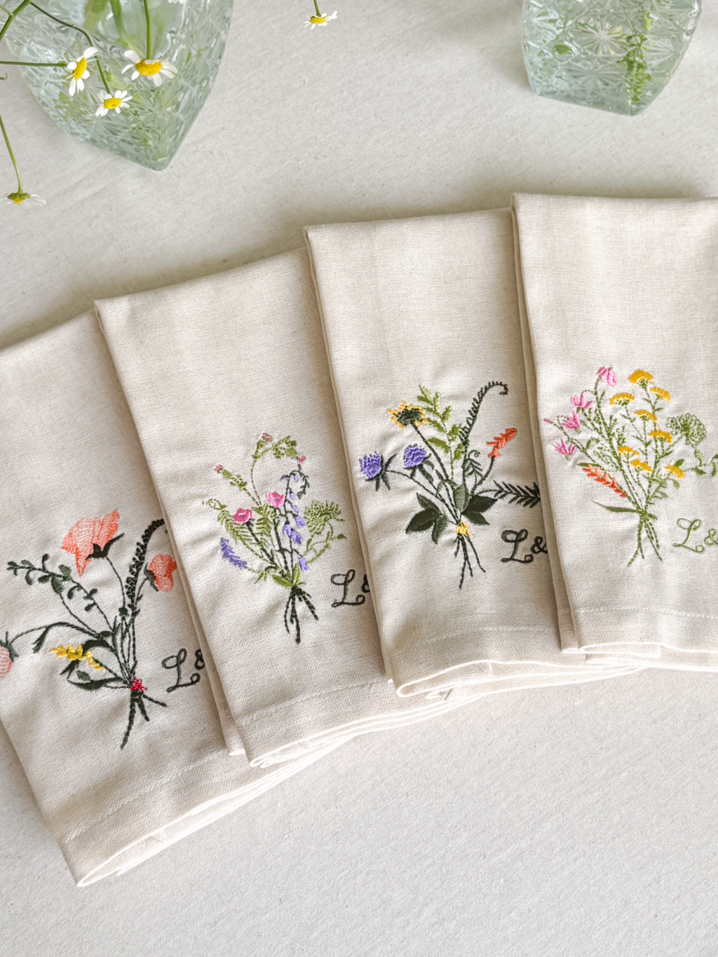 Wildflower Embroidered Napkin - Set of 4 - Customizable
