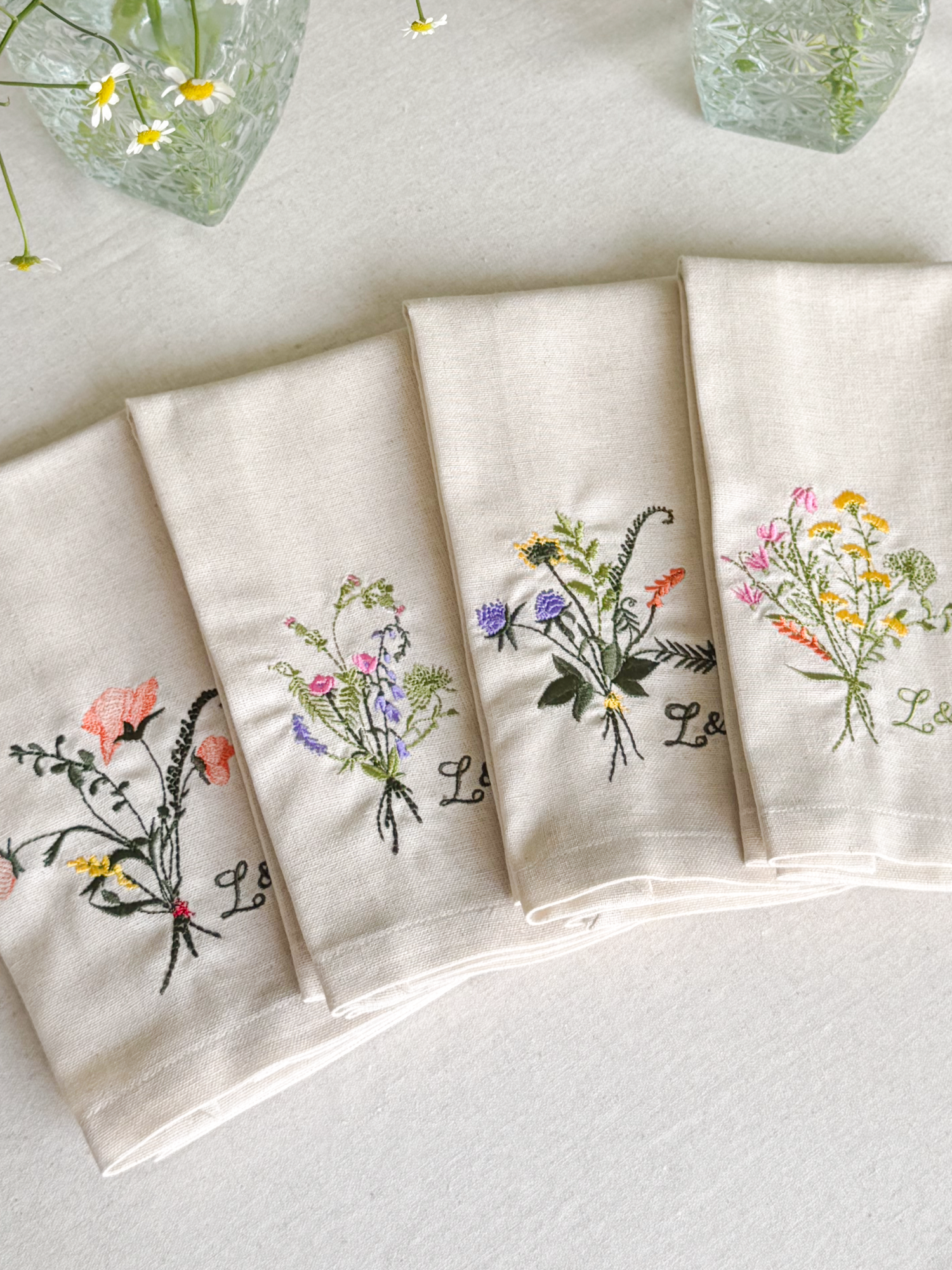 Wildflower Embroidered Napkin - Set of 4 - Customizable
