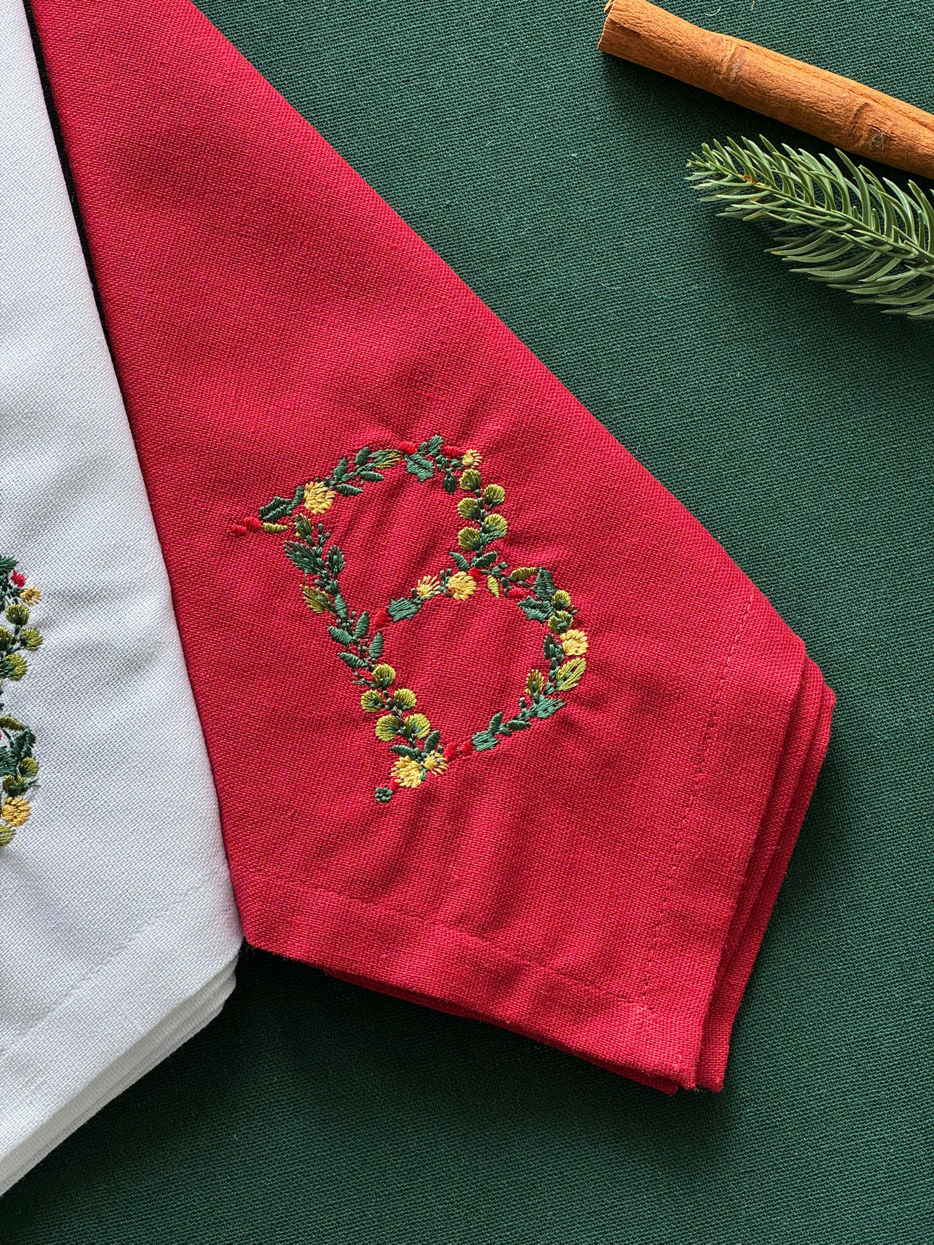 Christmas Initial Embroidered Napkin - Set of 4 - Customizable