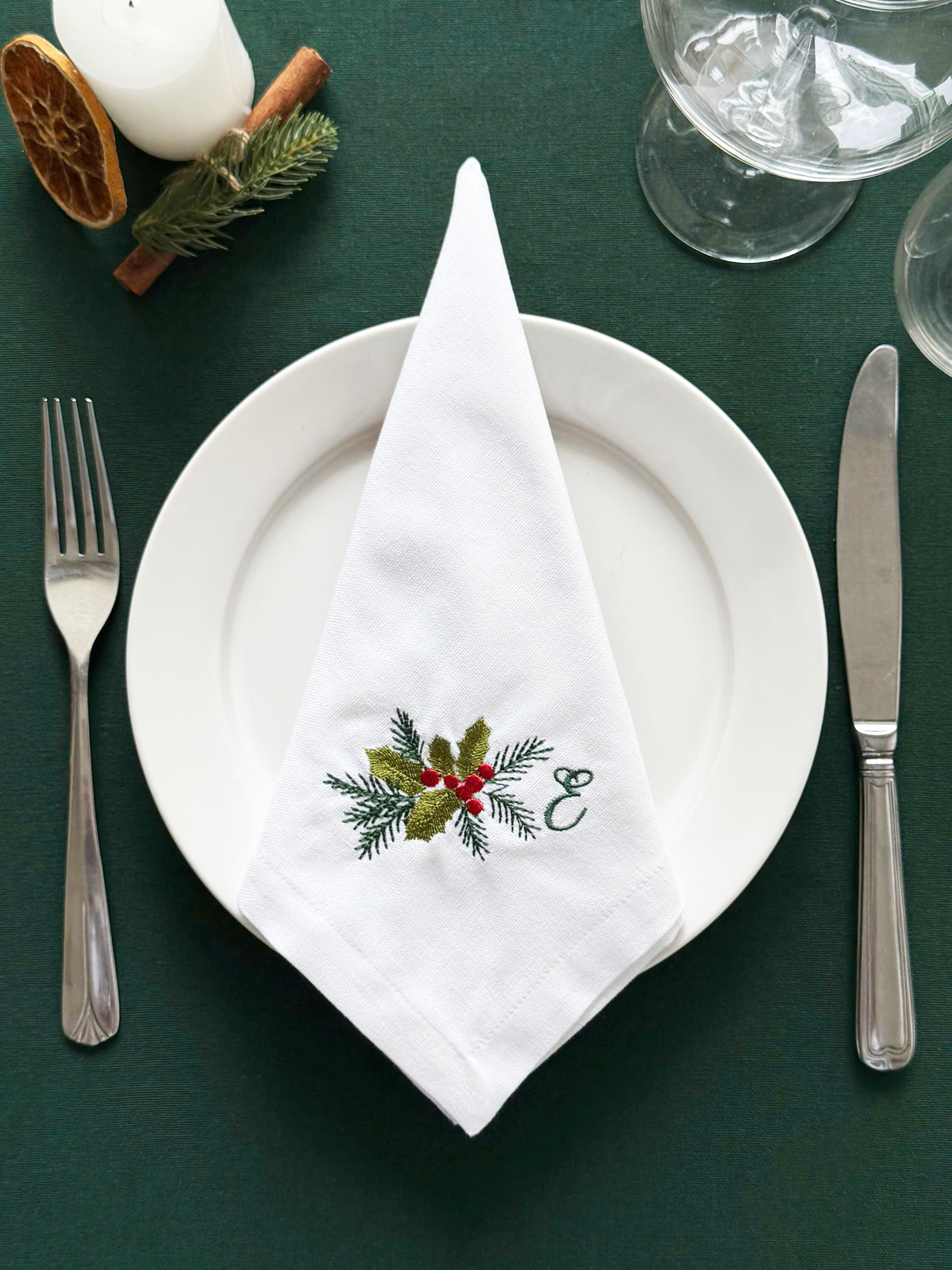 Christmas Motif Embroidered Napkin - Set of 4 - Customizable