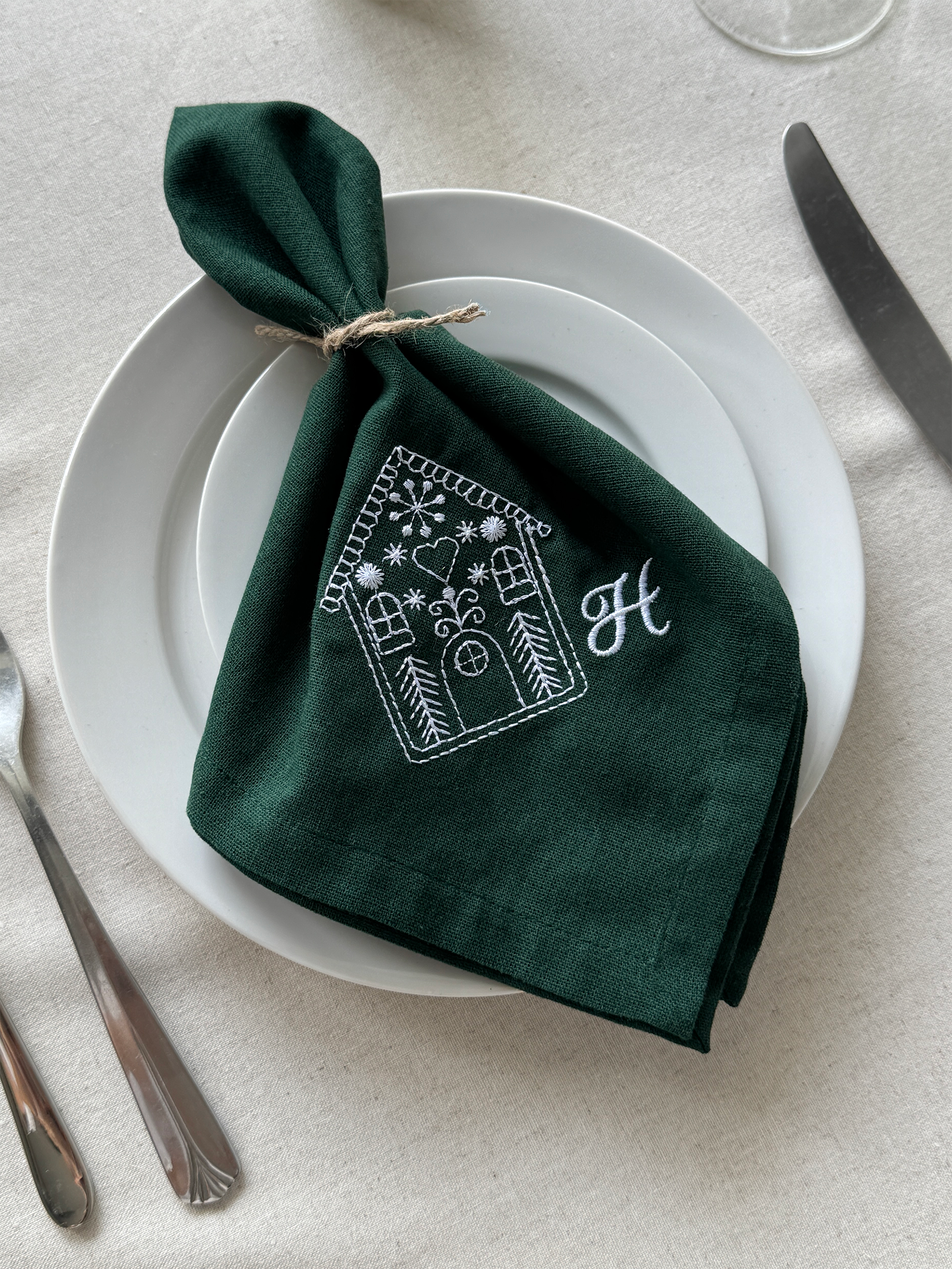 Gingerbread House Embroidered Napkin - Set of 4 - Customizable