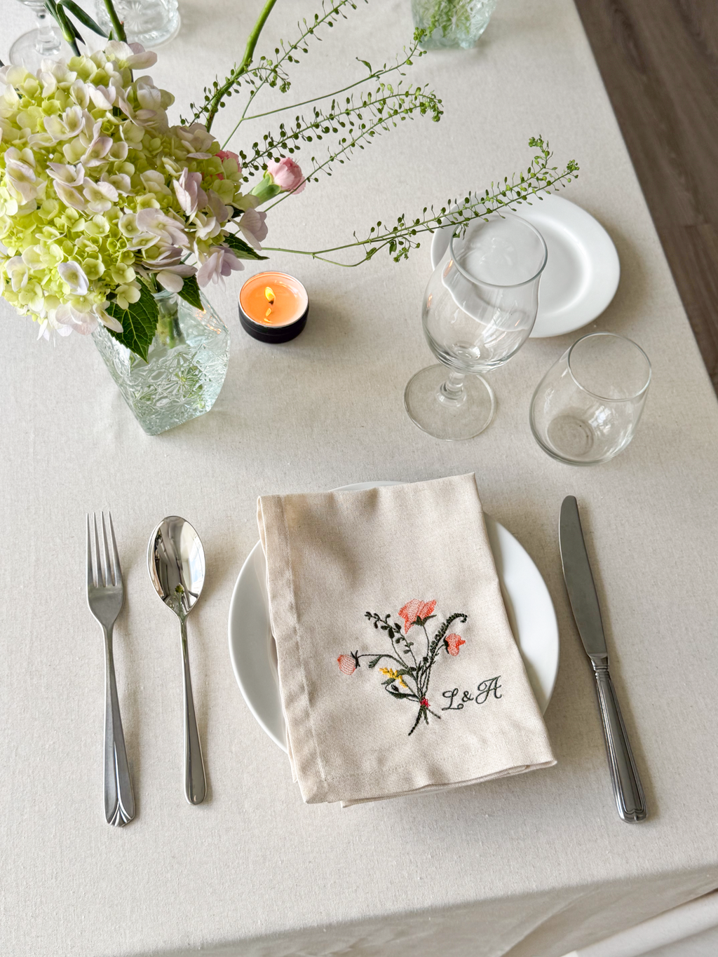 Wildflower Embroidered Napkin - Set of 4 - Customizable