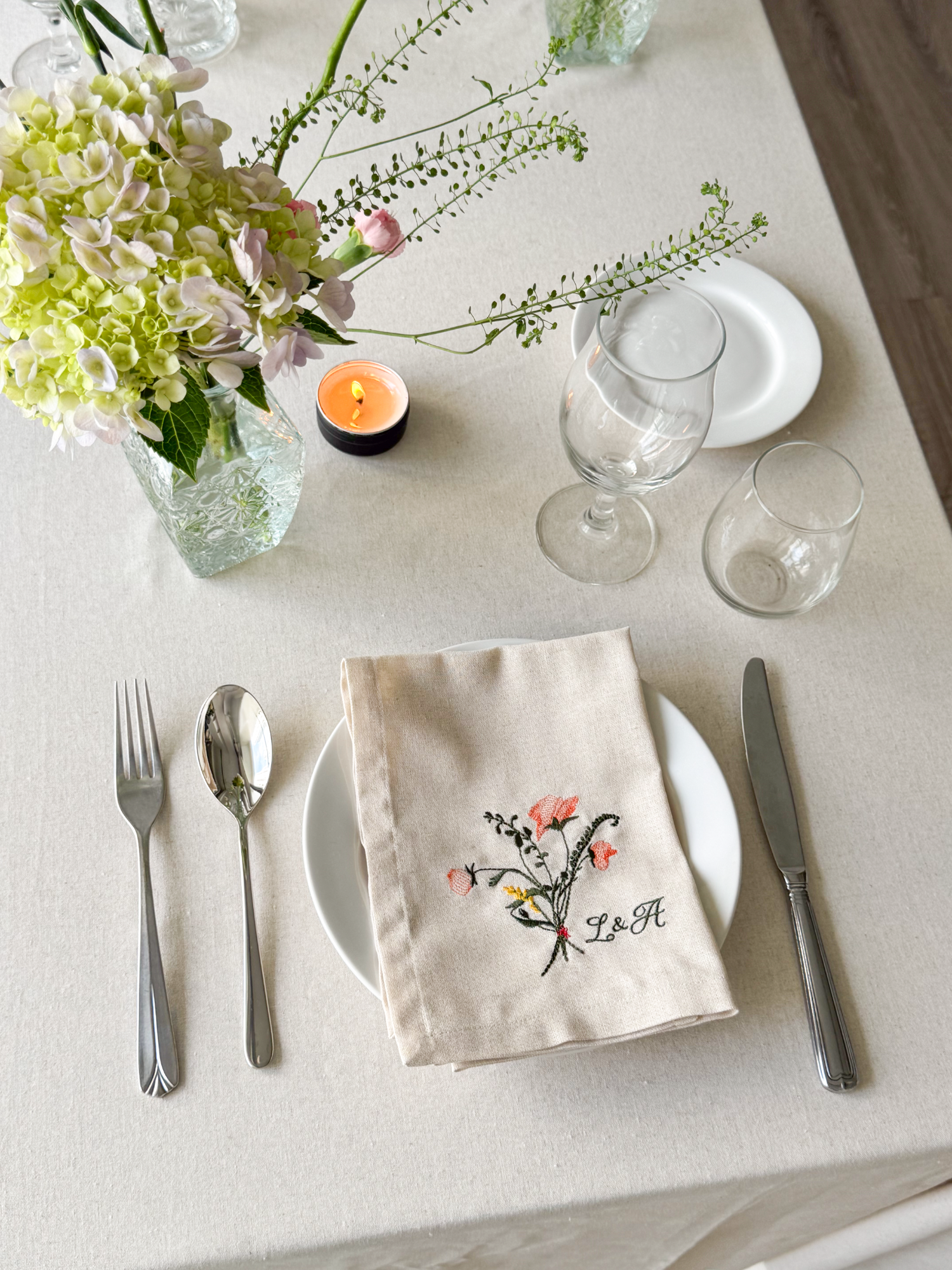 Wildflower Embroidered Napkin - Set of 4 - Customizable