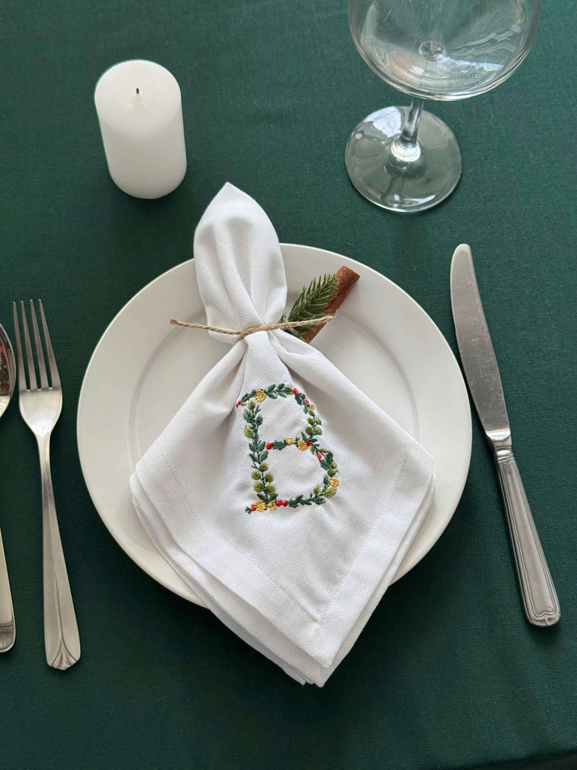 Christmas Initial Embroidered Napkin - Set of 4 - Customizable