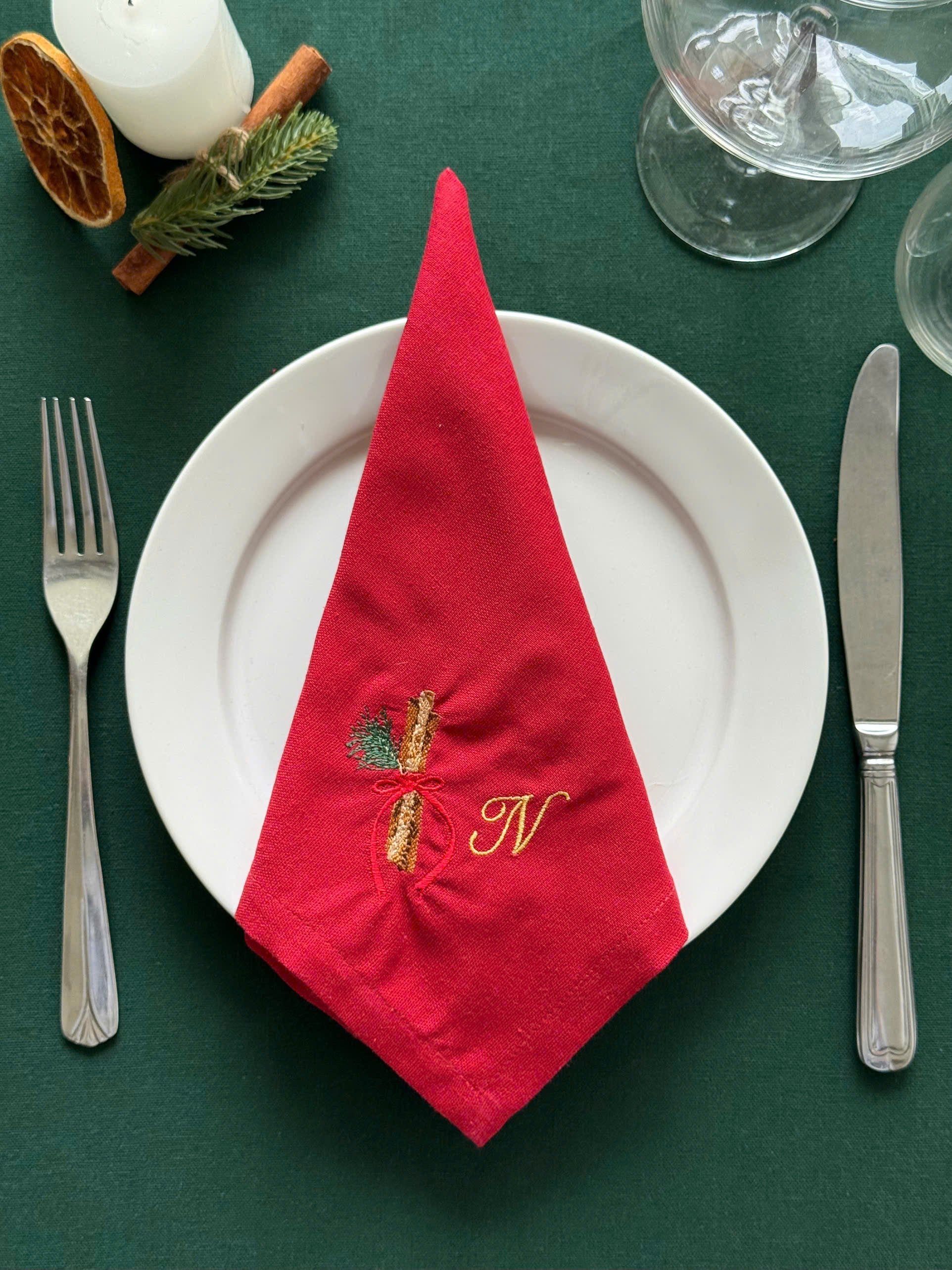 Christmas Motif Embroidered Napkin - Set of 4 - Customizable