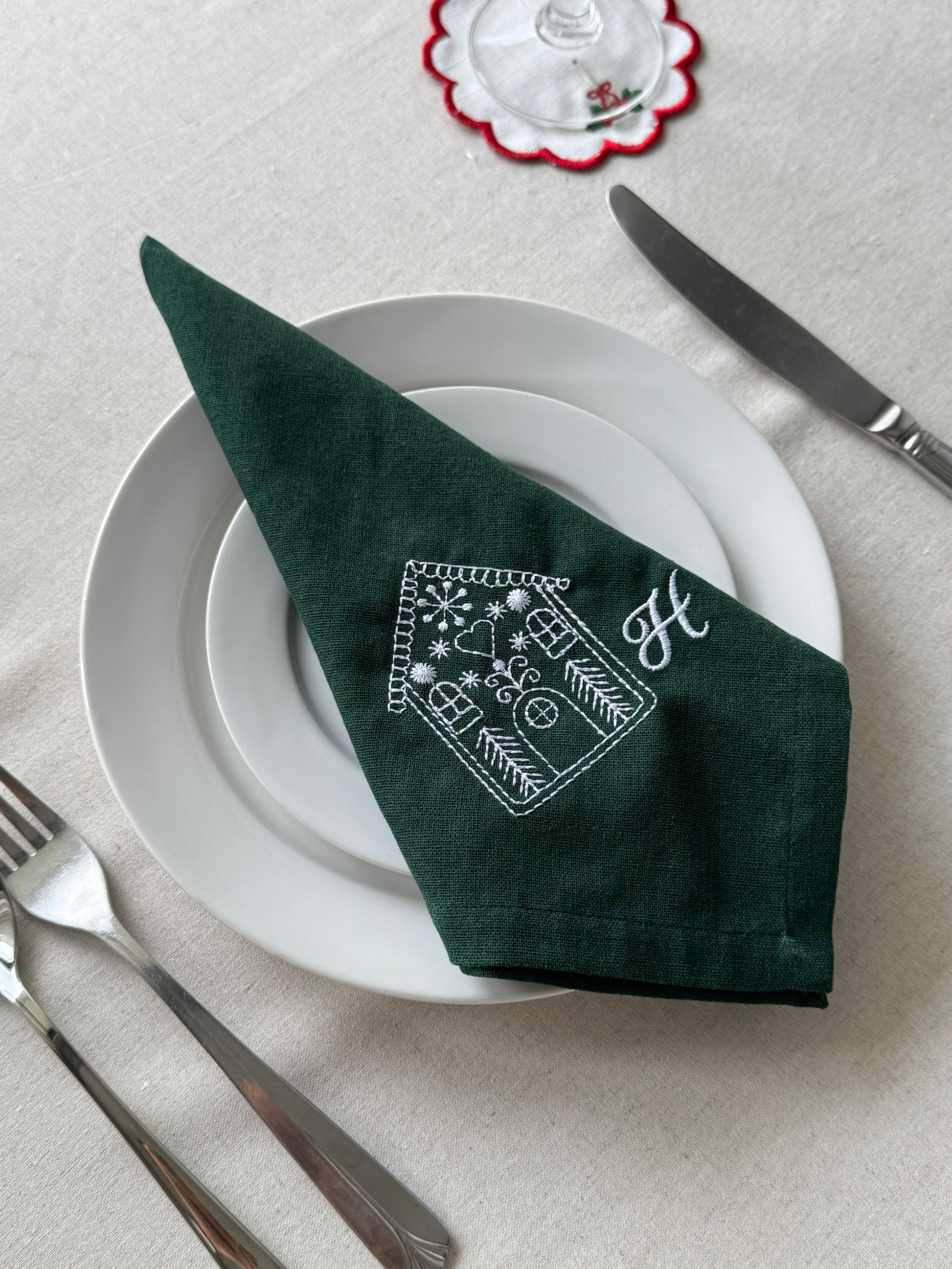 Gingerbread House Embroidered Napkin - Set of 4 - Customizable