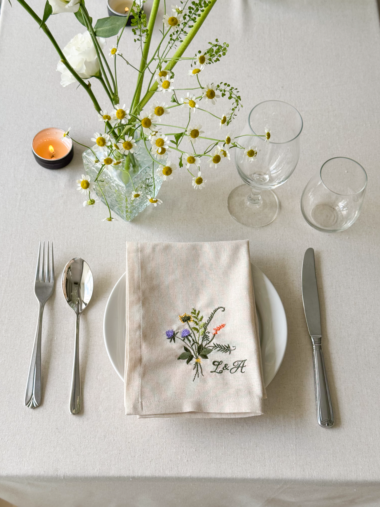 Wildflower Embroidered Napkin - Set of 4 - Customizable