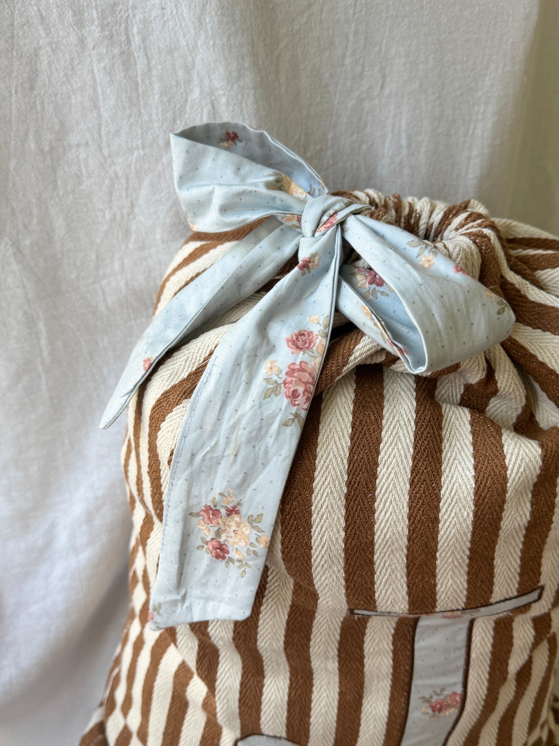 Embroidered Gift Sack - Brown Stripe - Customizable