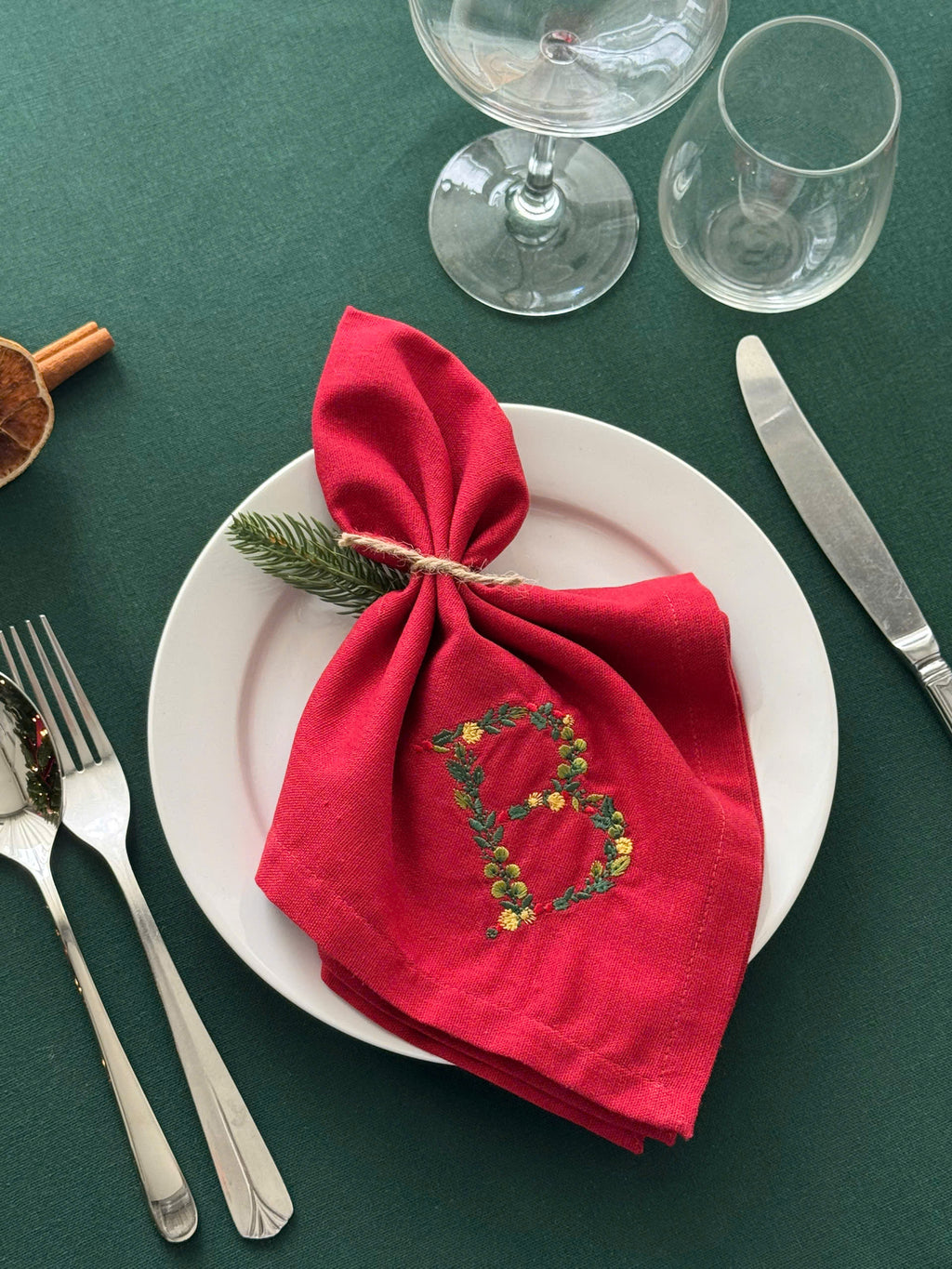 Christmas Initial Embroidered Napkin - Set of 4 - Customizable