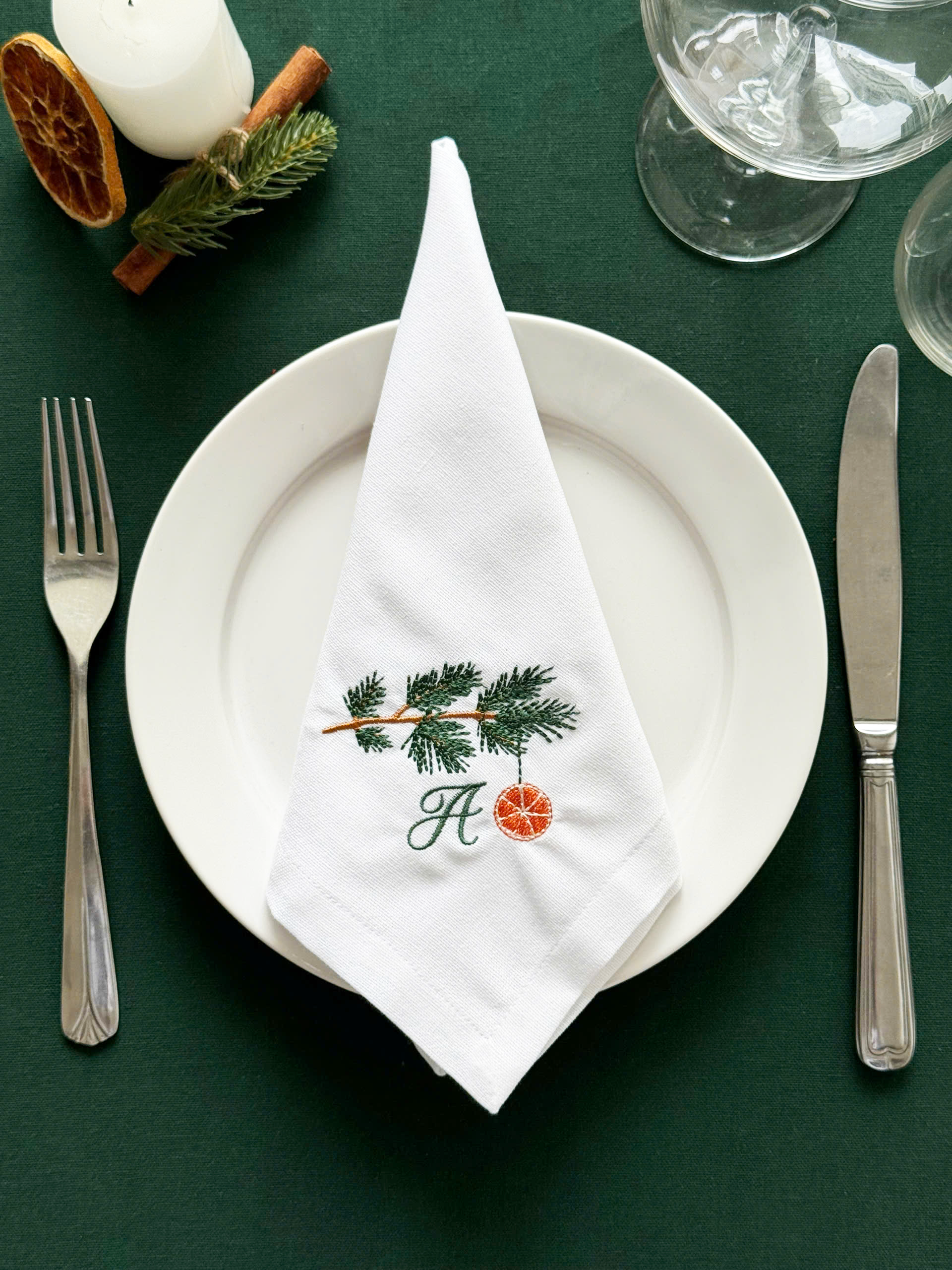 Christmas Motif Embroidered Napkin - Set of 4 - Customizable