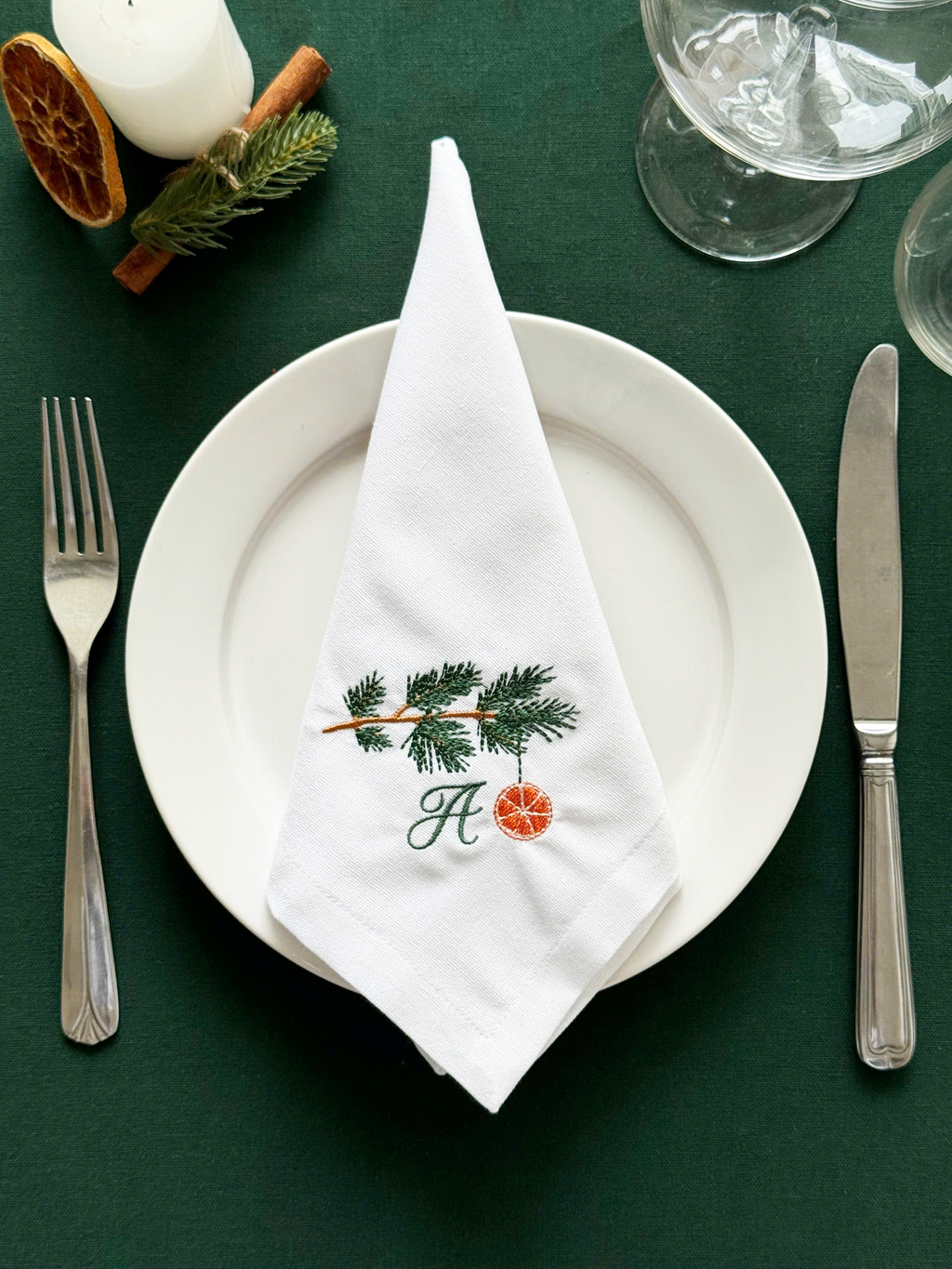 Christmas Motif Embroidered Napkin - Set of 4 - Customizable