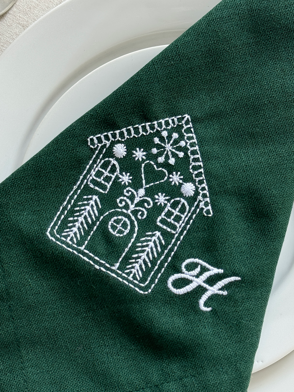 Gingerbread House Embroidered Napkin - Set of 4 - Customizable