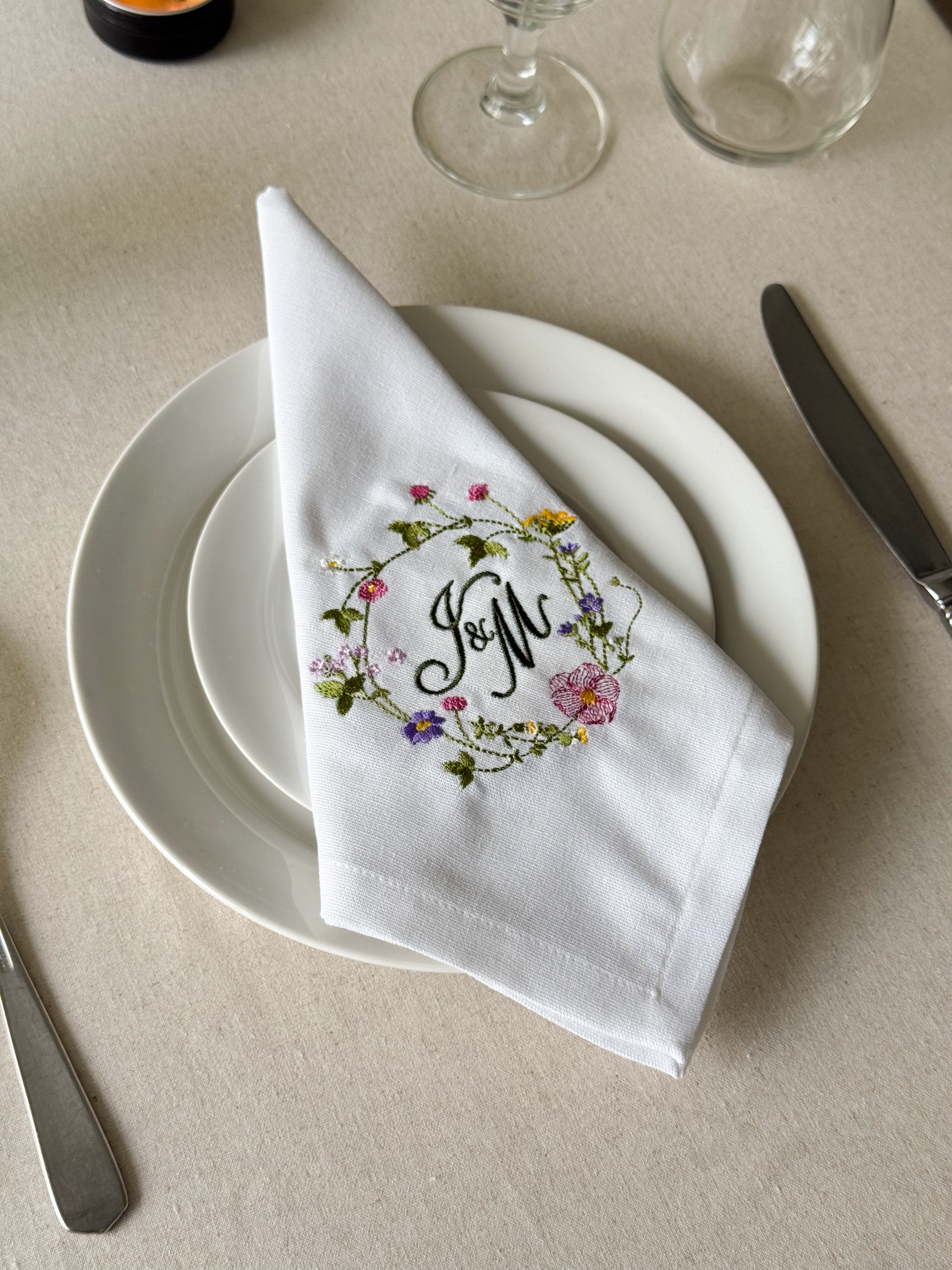 Wildflower Embroidered Napkin - Set of 4 - Customizable
