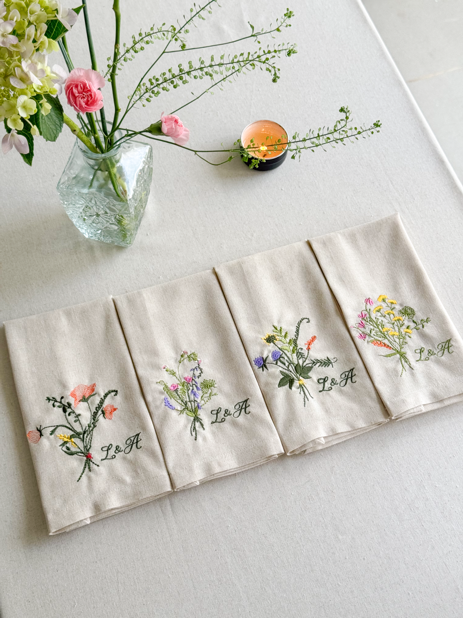 Wildflower Embroidered Napkin - Set of 4 - Customizable