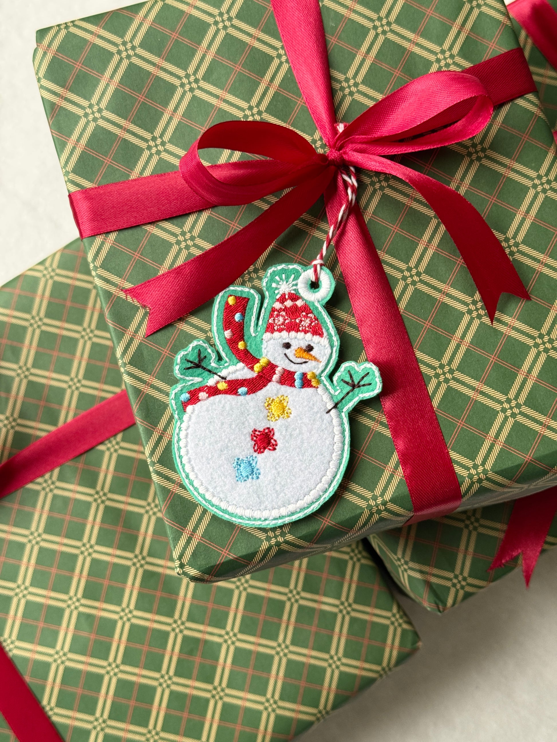 Snowman Embroidered Gift Tag/Ornament - Set of 3, 5, 7