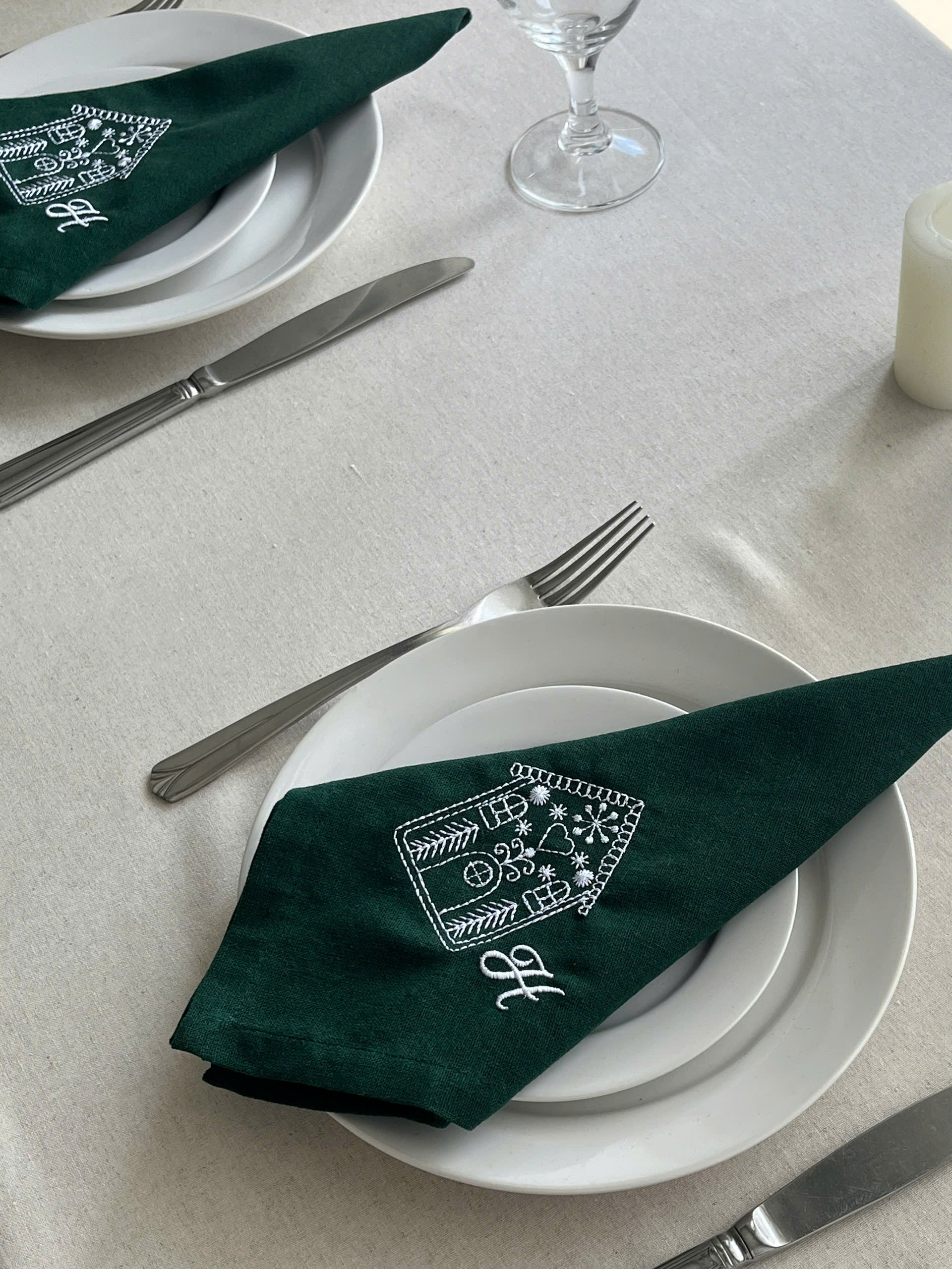 Gingerbread House Embroidered Napkin - Set of 4 - Customizable