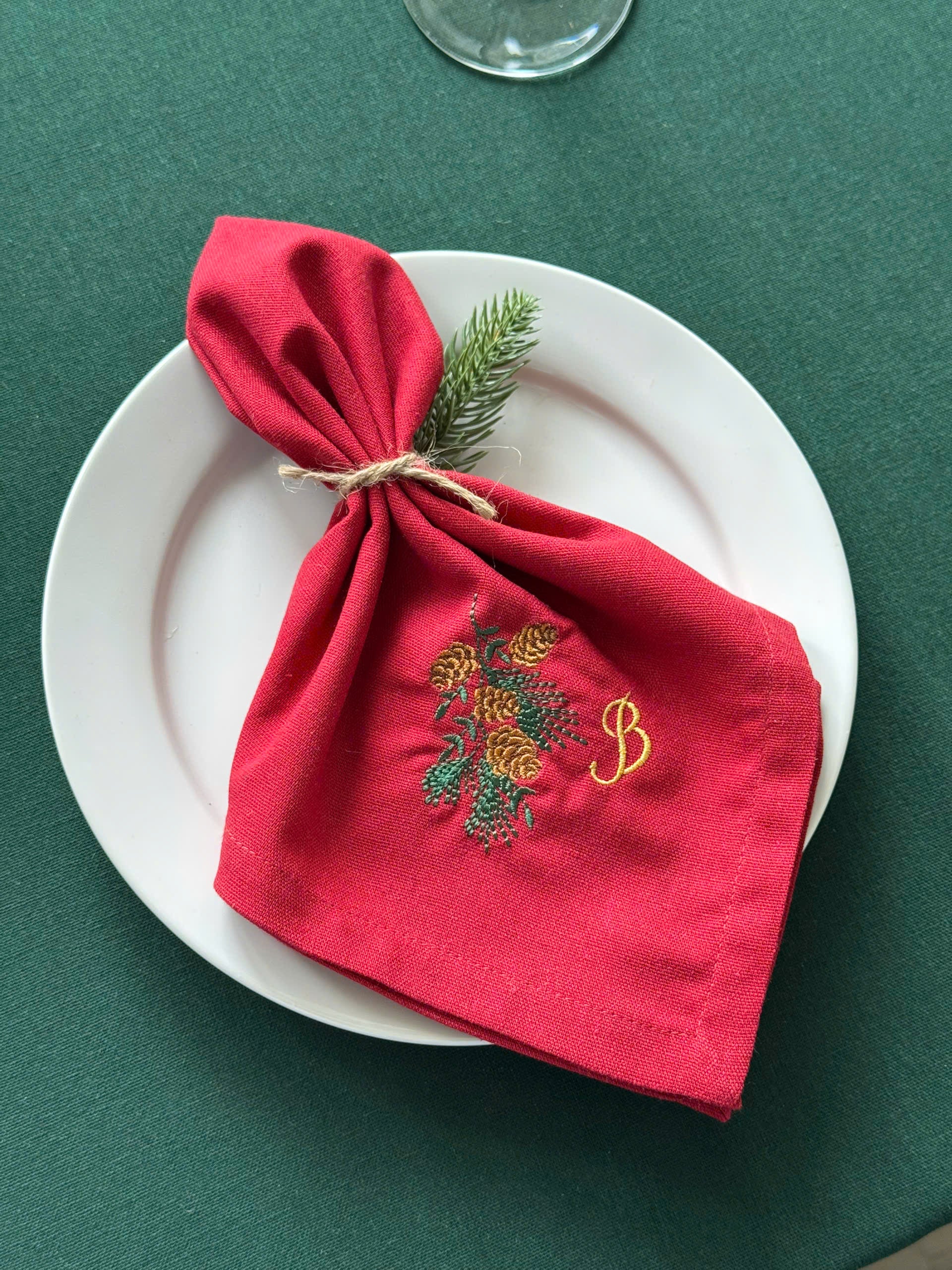 Christmas Motif Embroidered Napkin - Set of 4 - Customizable