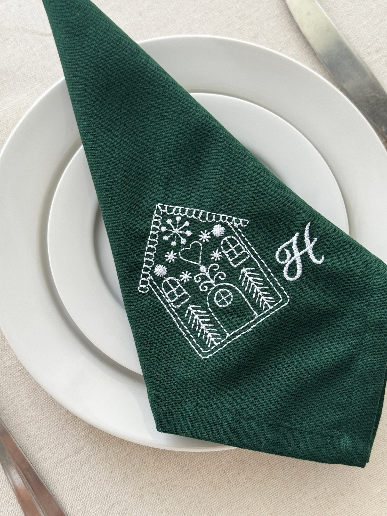 Gingerbread House Embroidered Napkin - Set of 4 - Customizable