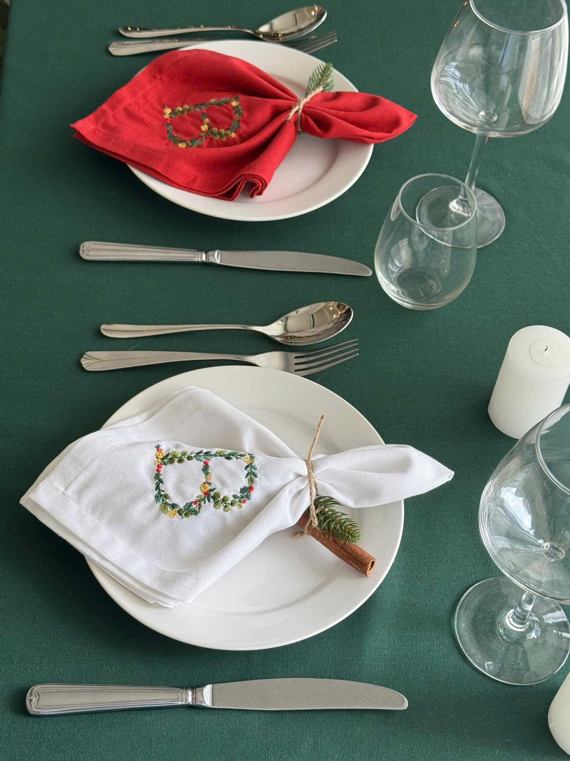Christmas Initial Embroidered Napkin - Set of 4 - Customizable