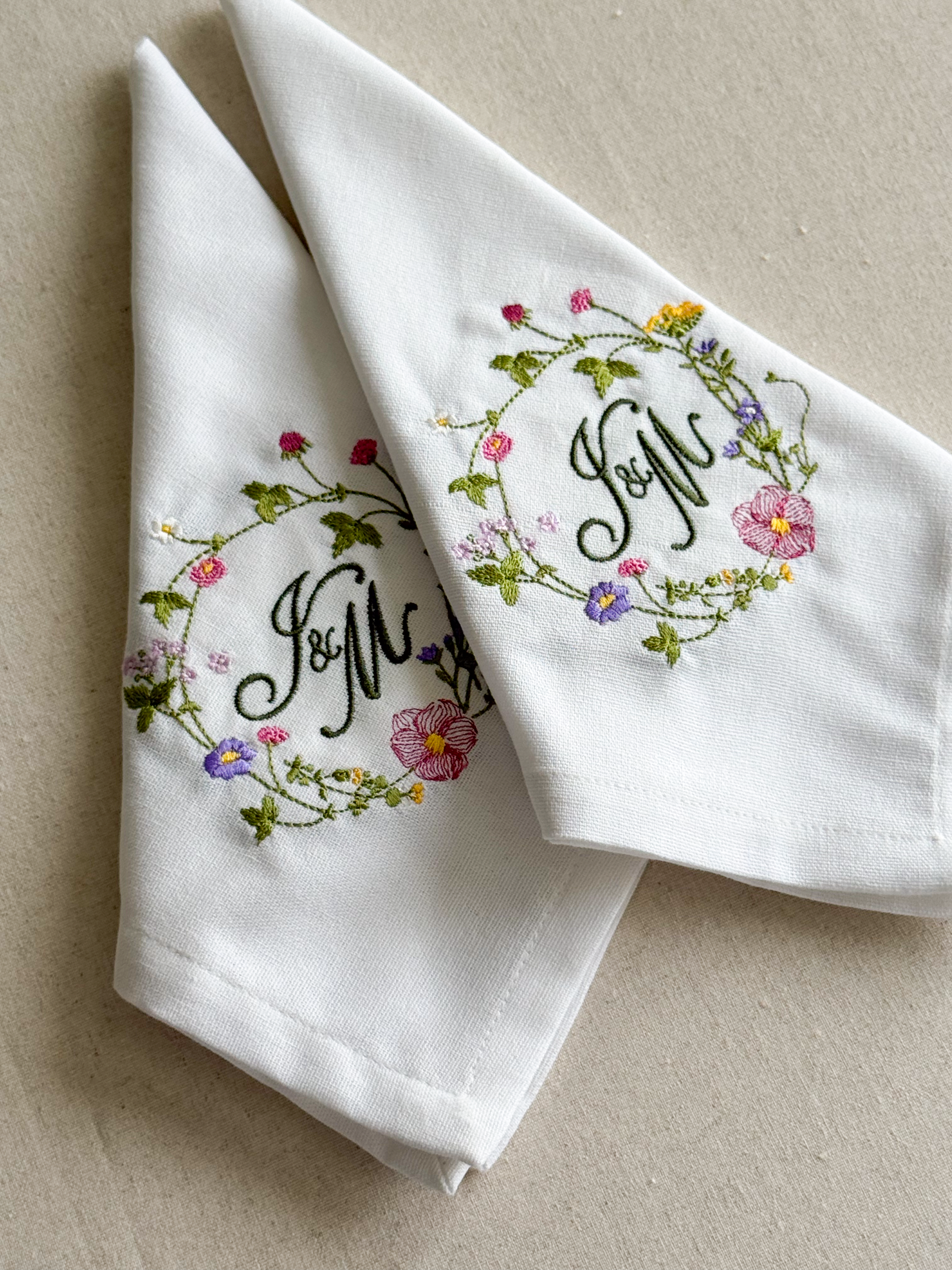 Wildflower Embroidered Napkin - Set of 4 - Customizable