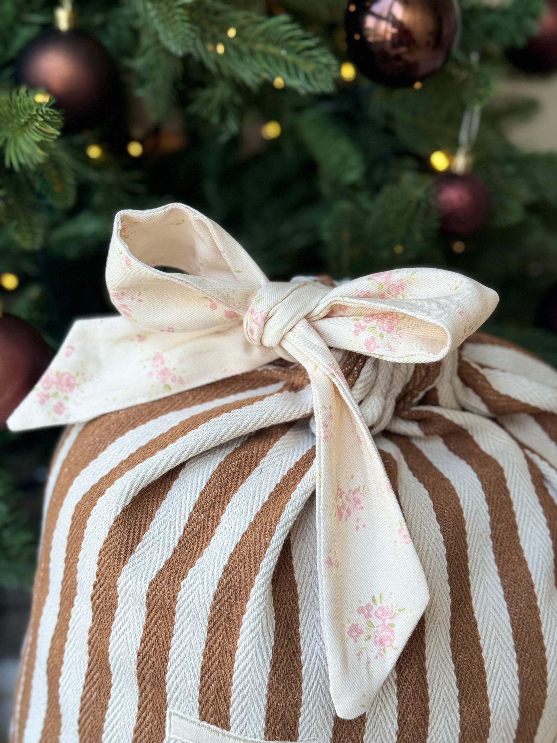 Embroidered Gift Sack - Brown Stripe - Customizable