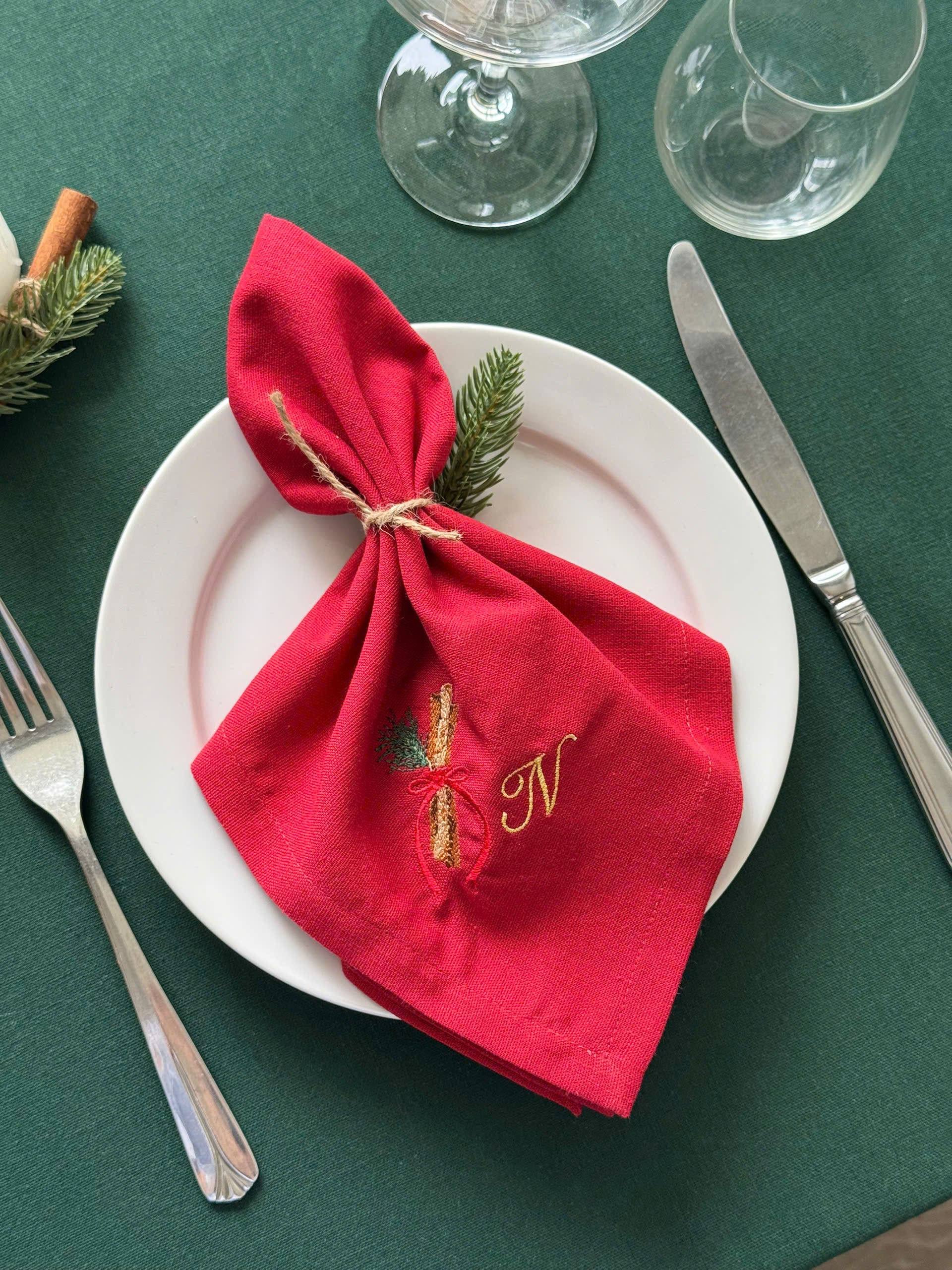 Christmas Motif Embroidered Napkin - Set of 4 - Customizable