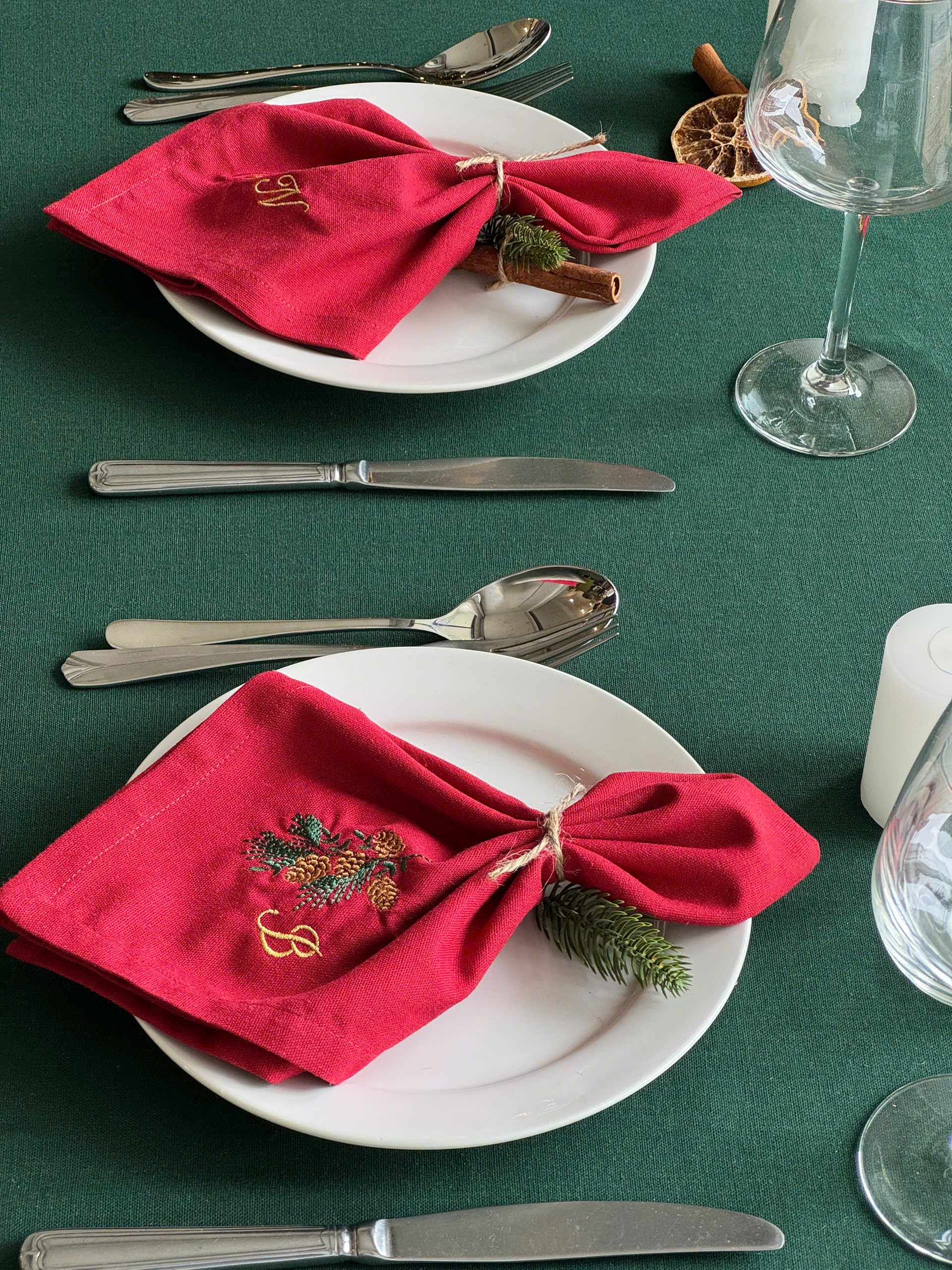 Christmas Motif Embroidered Napkin - Set of 4 - Customizable
