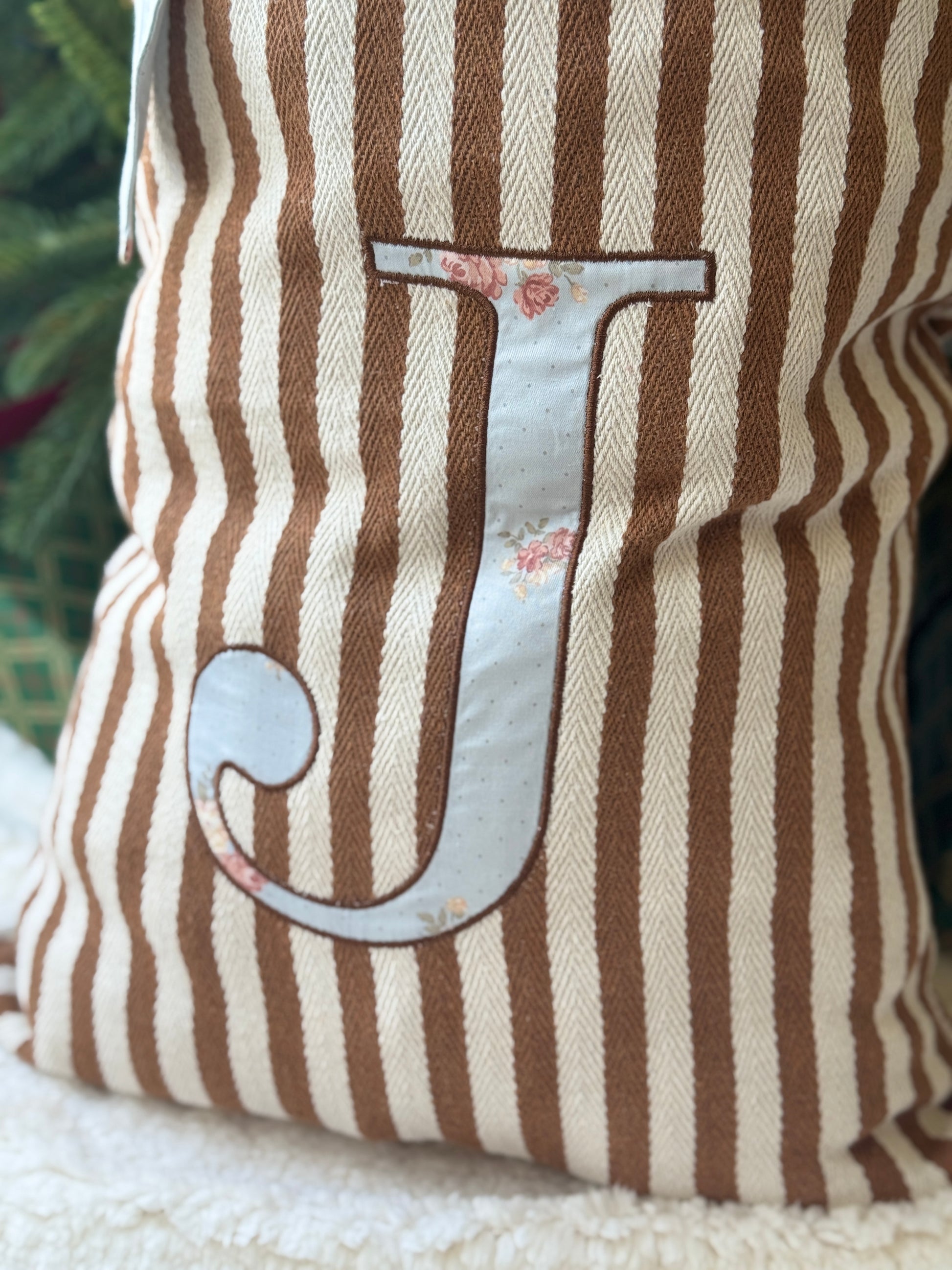 Embroidered Gift Sack - Brown Stripe - Customizable