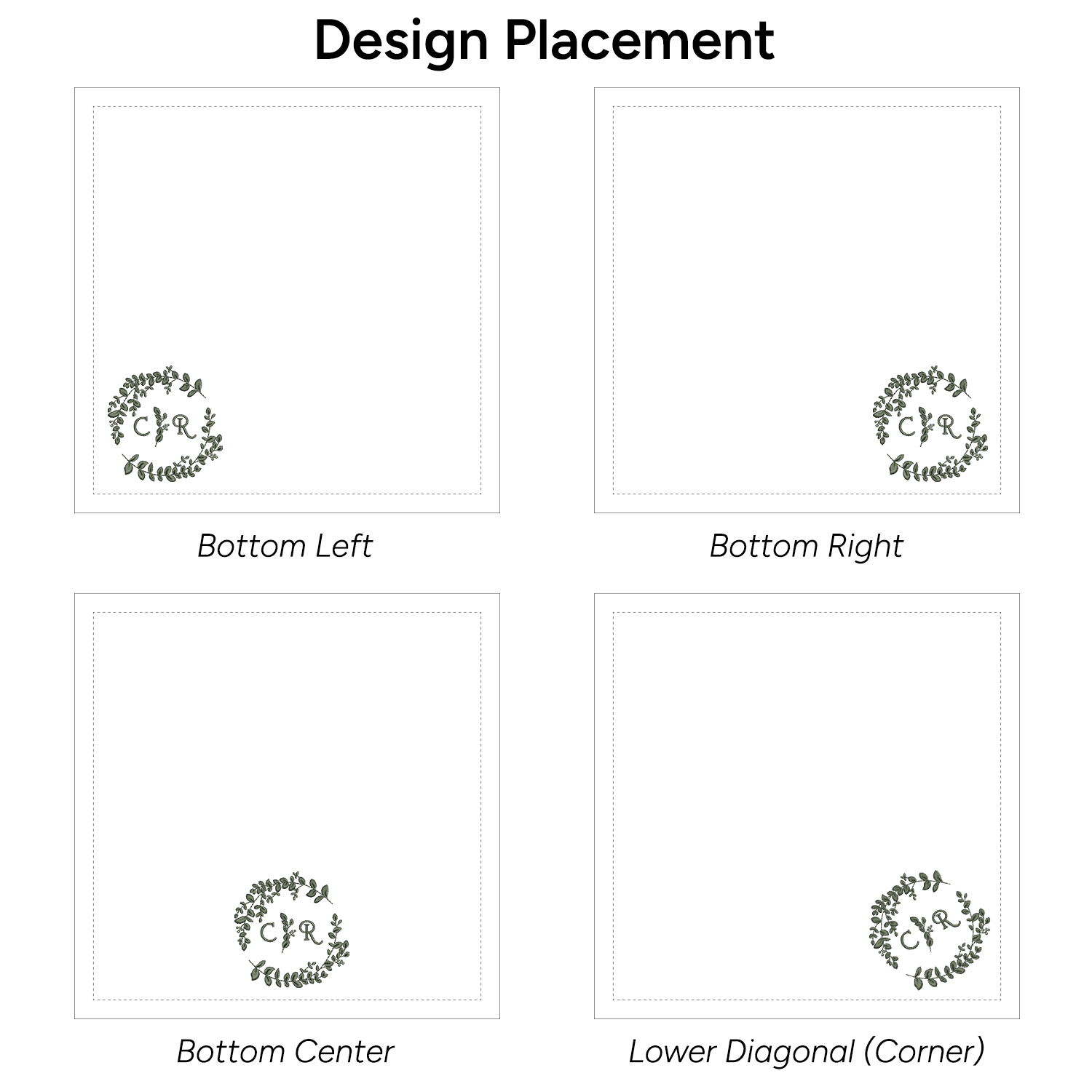 Wreath Embroidered Napkin - Set of 4 - Customizable