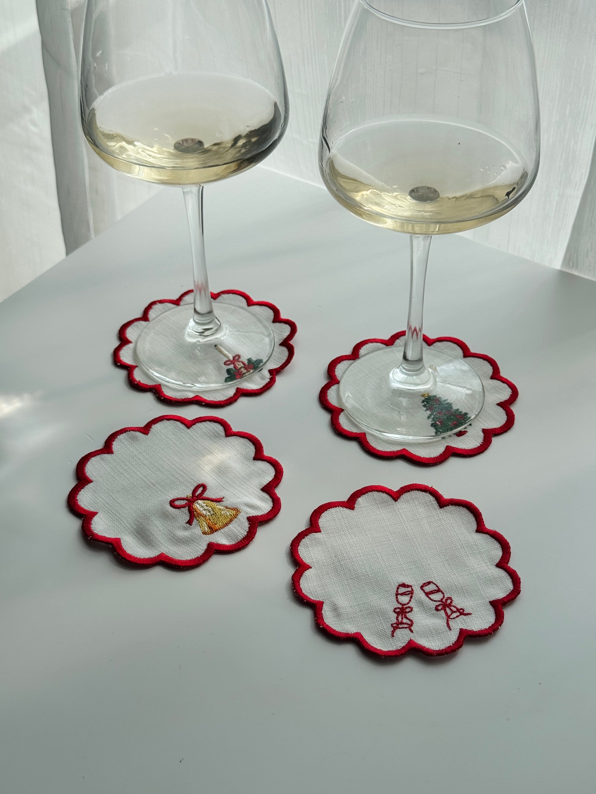 Christmas Motif Embroidered Cocktail Napkin - Set of 4