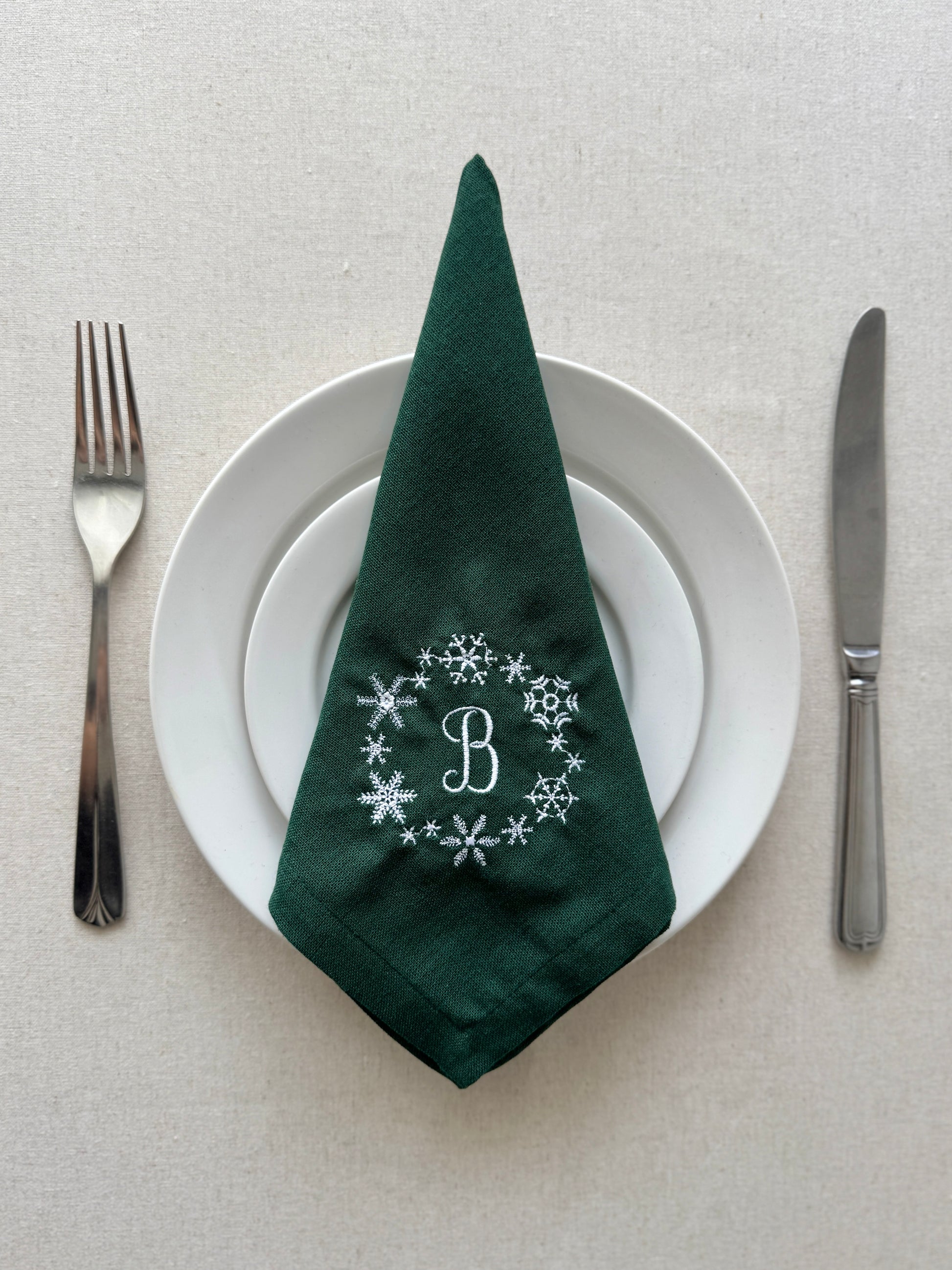 Snowflake Embroidered Napkin - Set of 4 - Customizable