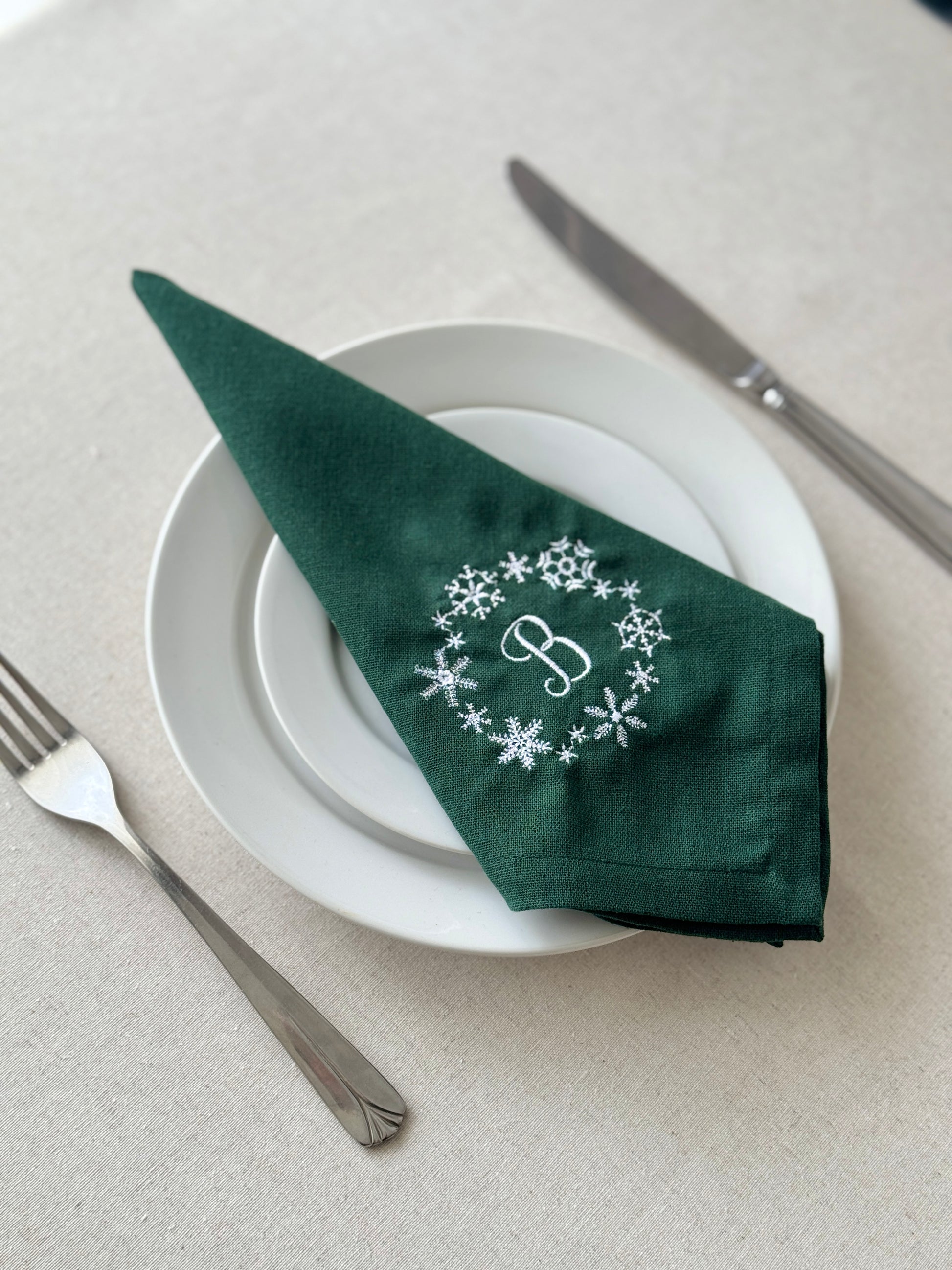 Snowflake Embroidered Napkin - Set of 4 - Customizable